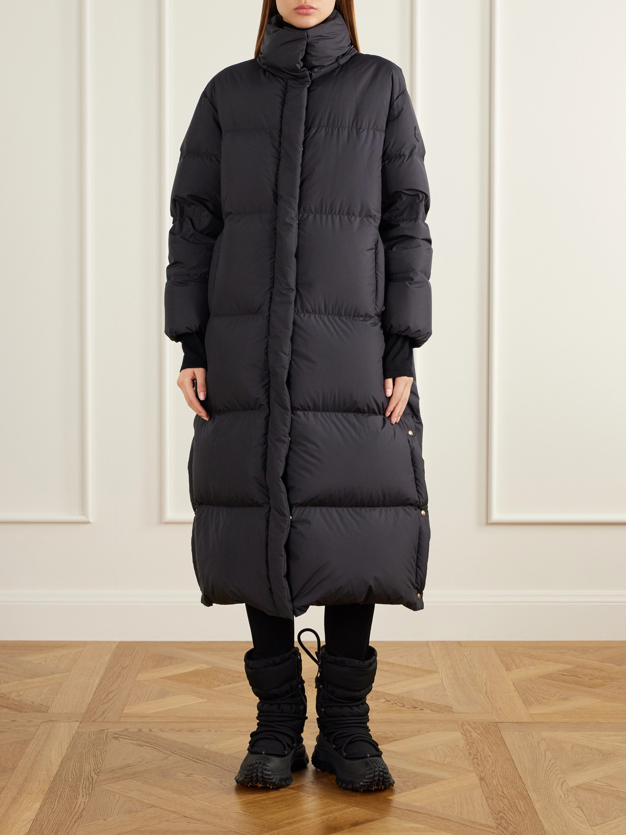 Ornement Quilted Scarf-Detailed Rib-Trimmed Down Coat
