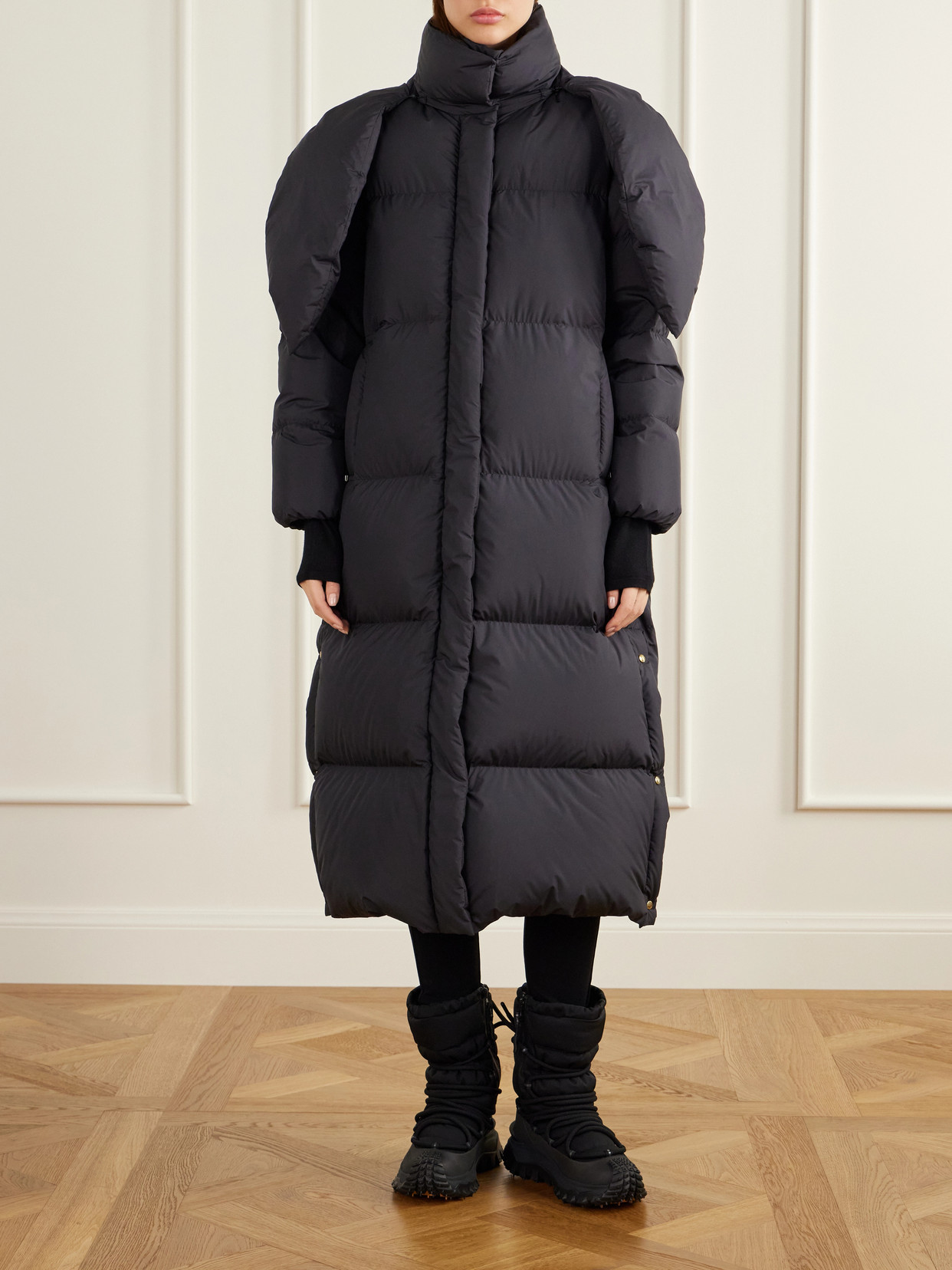 Ornement Quilted Scarf-Detailed Rib-Trimmed Down Coat