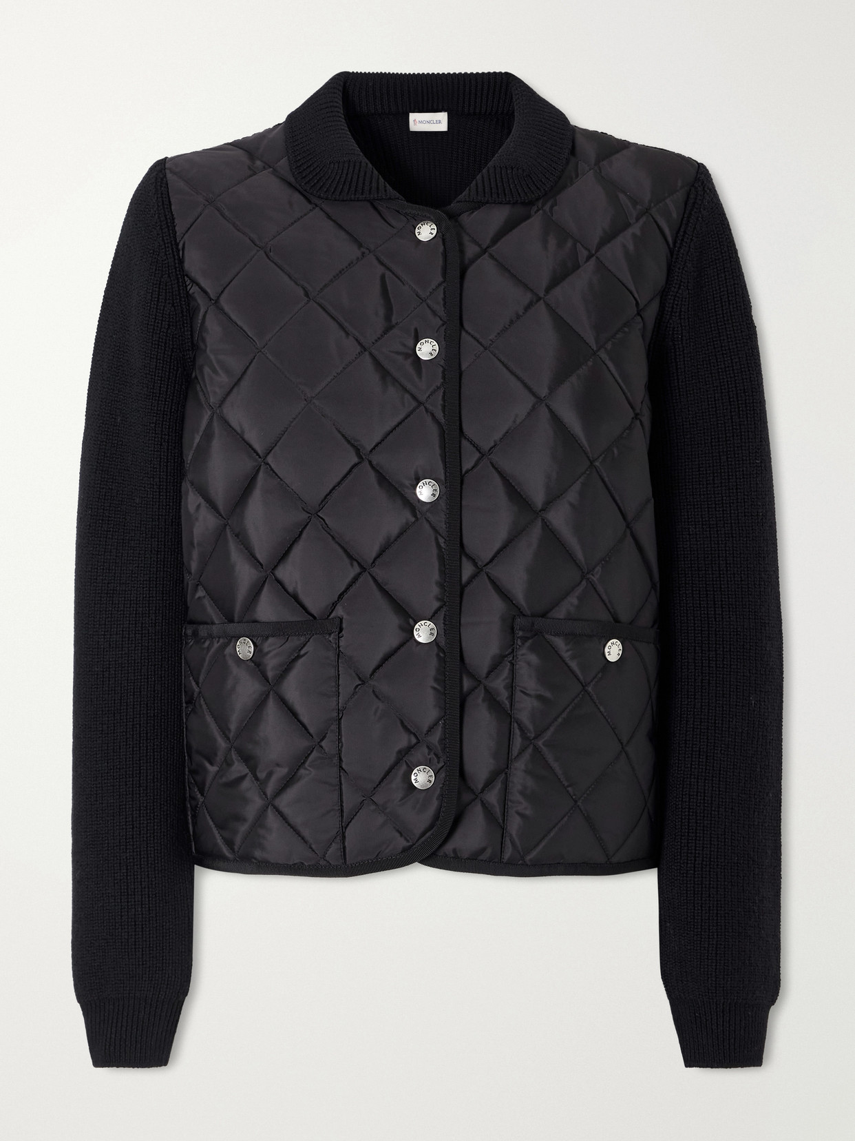 Moncler Ribbed Wool-trimmed Quilted Shell Down Cardigan In Black