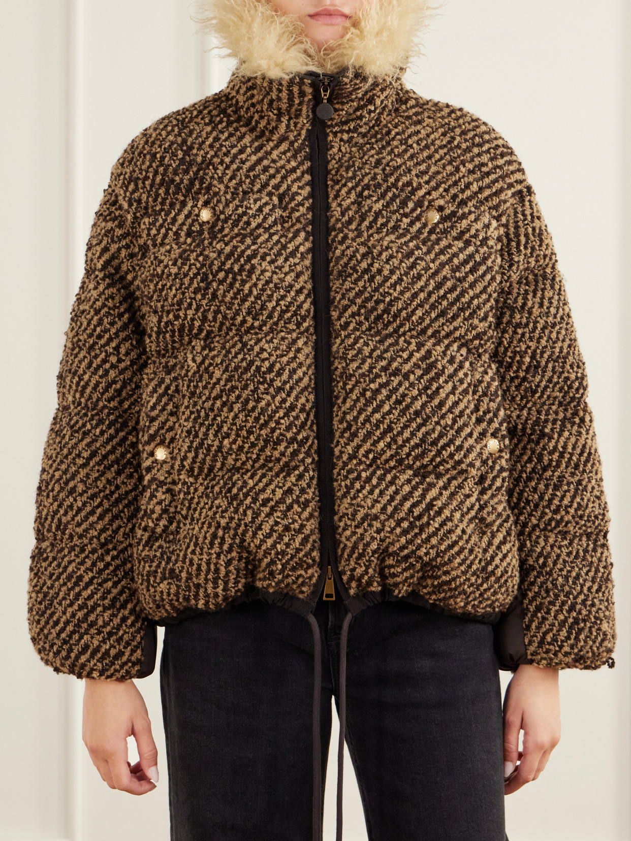 Dynamique Plush-Trimmed Bouclé Quilted Down Jacket