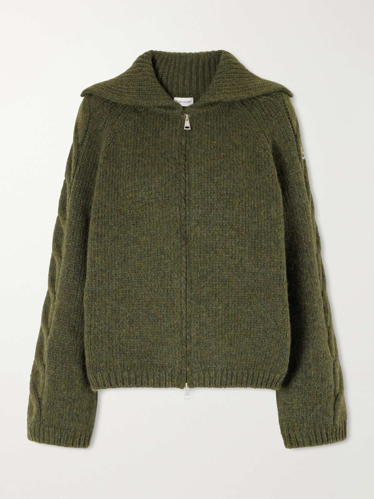 Moncler Logo-appliqué Cable Wool-blend Cardigan In Green