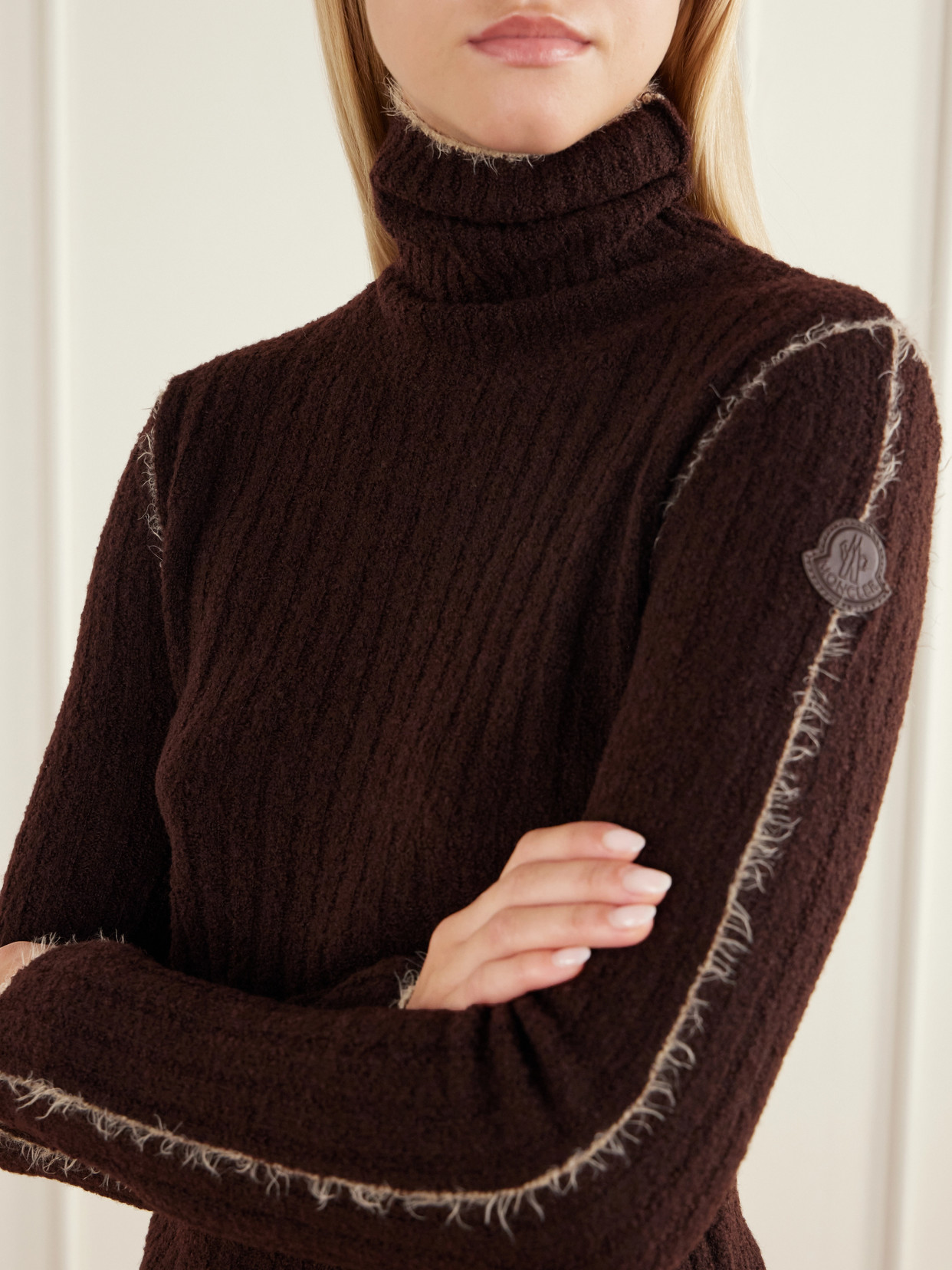 Frayed Ribbed Wool-Blend Turtleneck Sweater