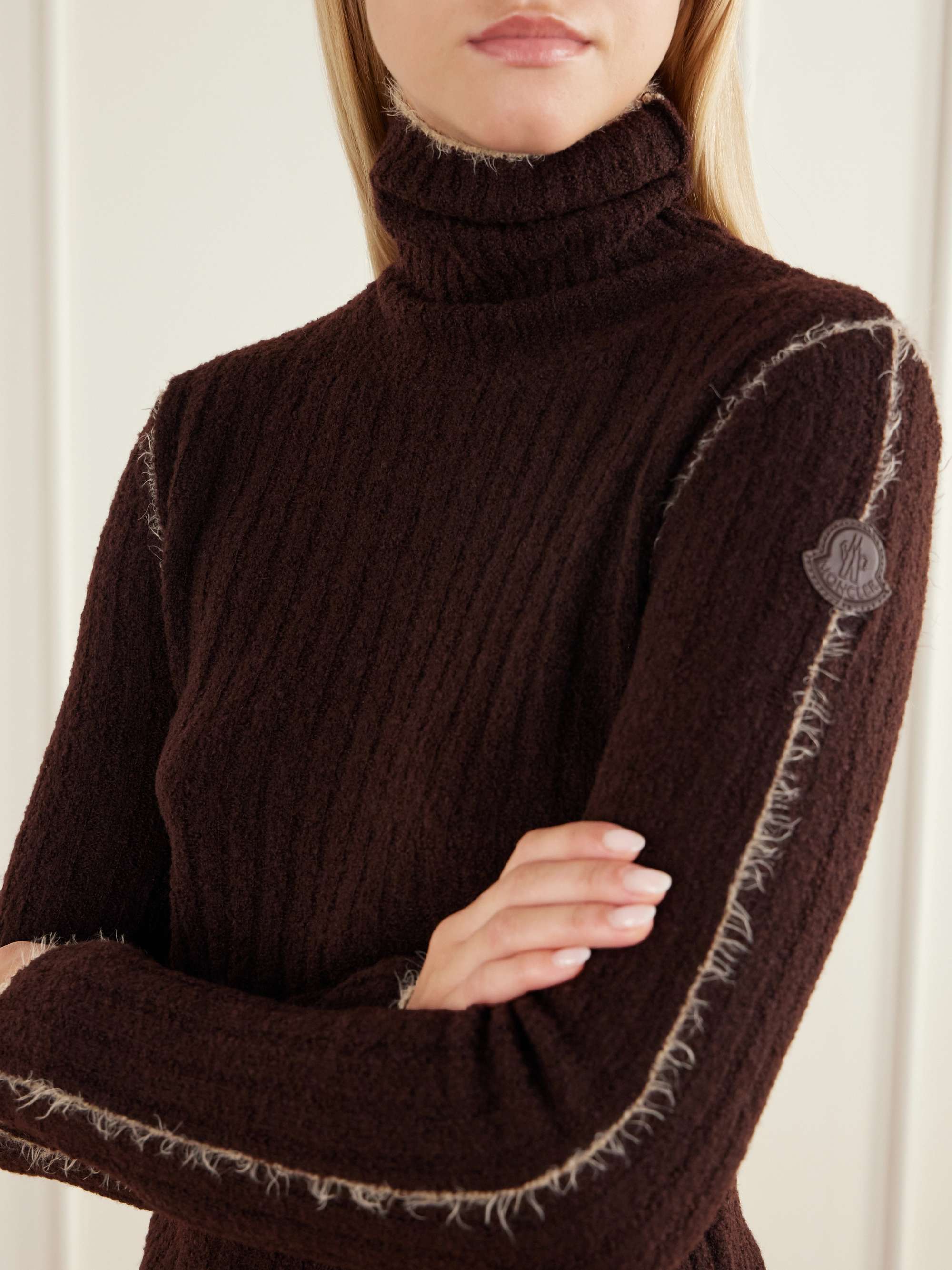 MONCLER Frayed ribbed wool-blend turtleneck sweater | NET-A-PORTER