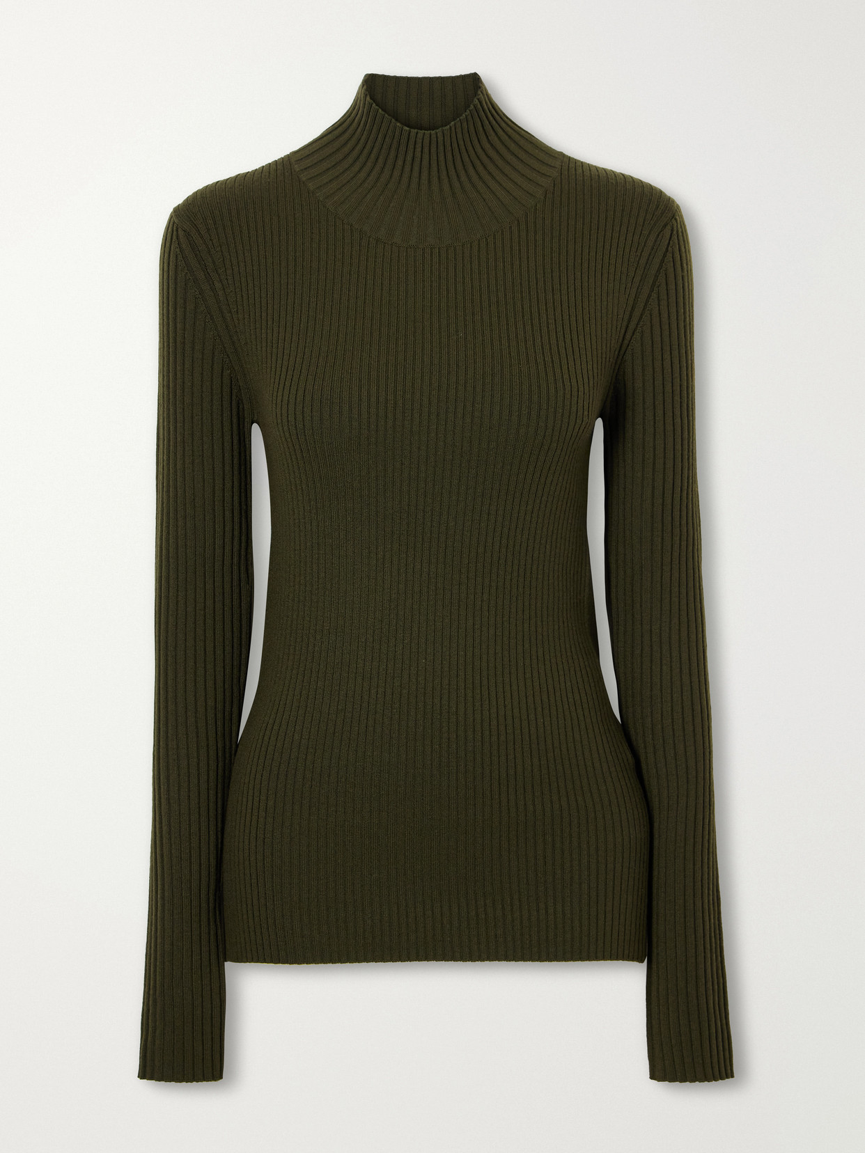 Victoria Beckham Ribbed Wool-blend Turtleneck In Green