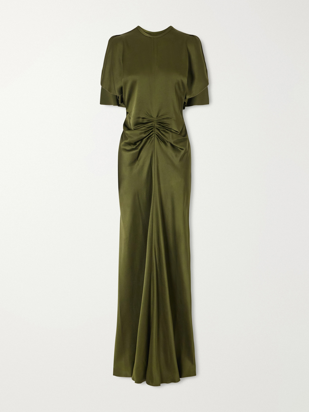 Victoria Beckham Isabella Gathered Crepe-satin Gown In Green