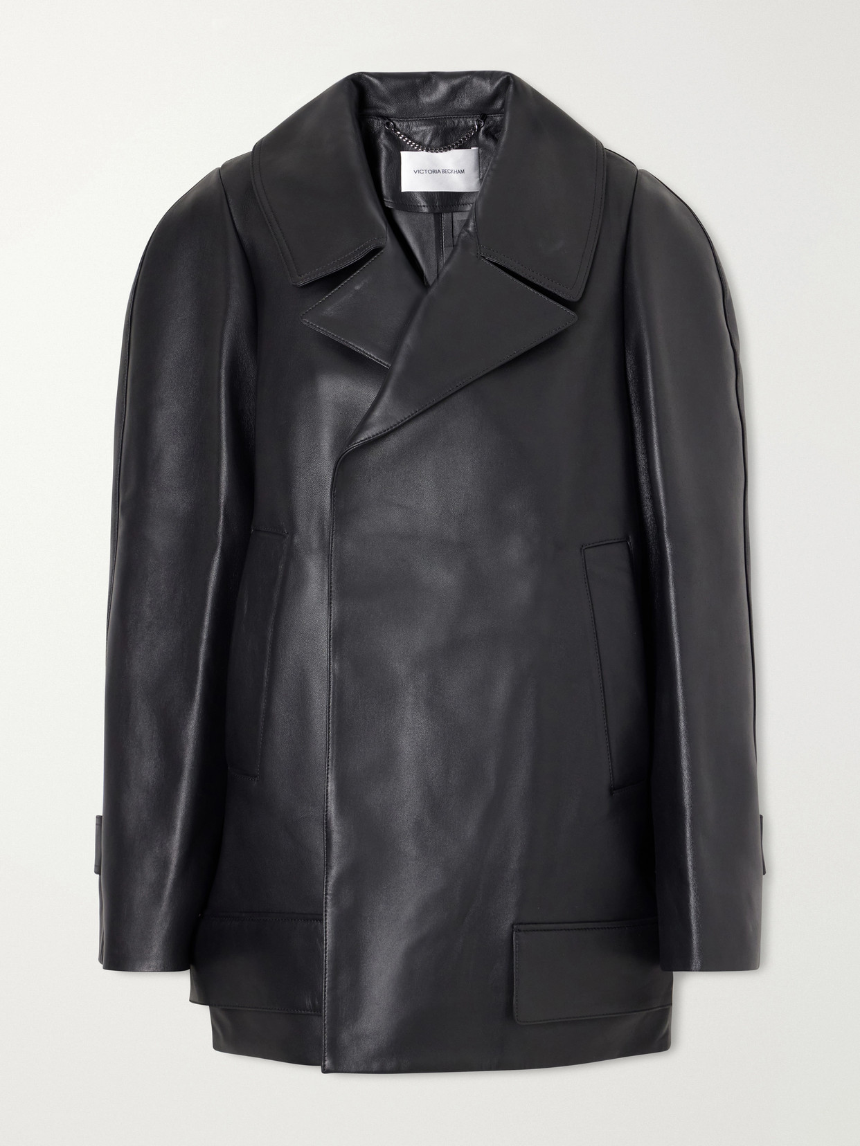 Victoria Beckham Double-breasted Leather Jacket In Black