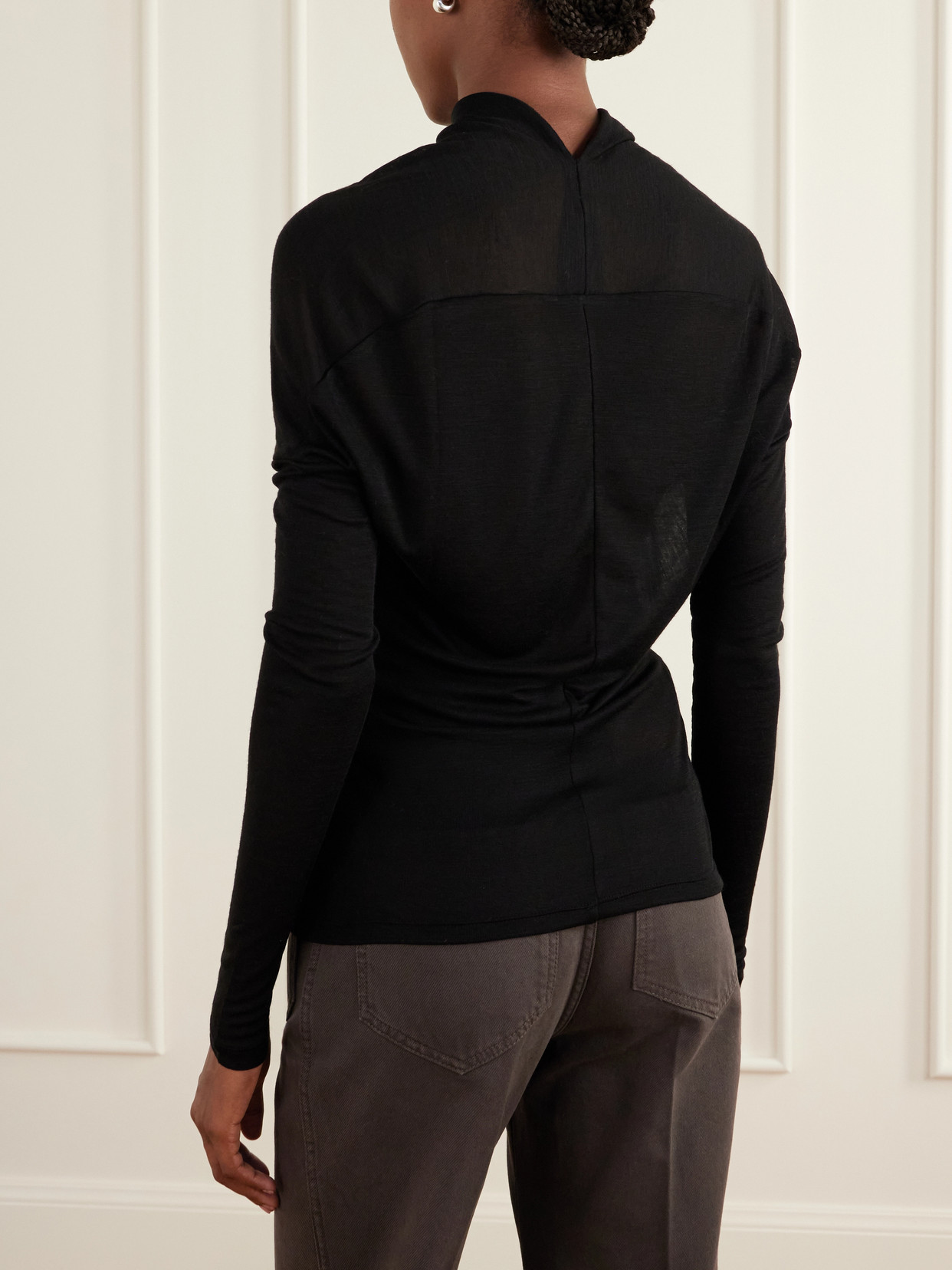 Victoria Beckham Gathered Stretch-jersey Blouse In Black