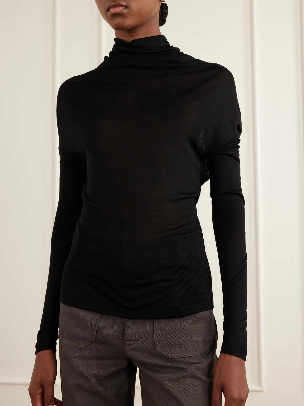 Victoria Beckham Gathered Stretch-jersey Blouse In Black