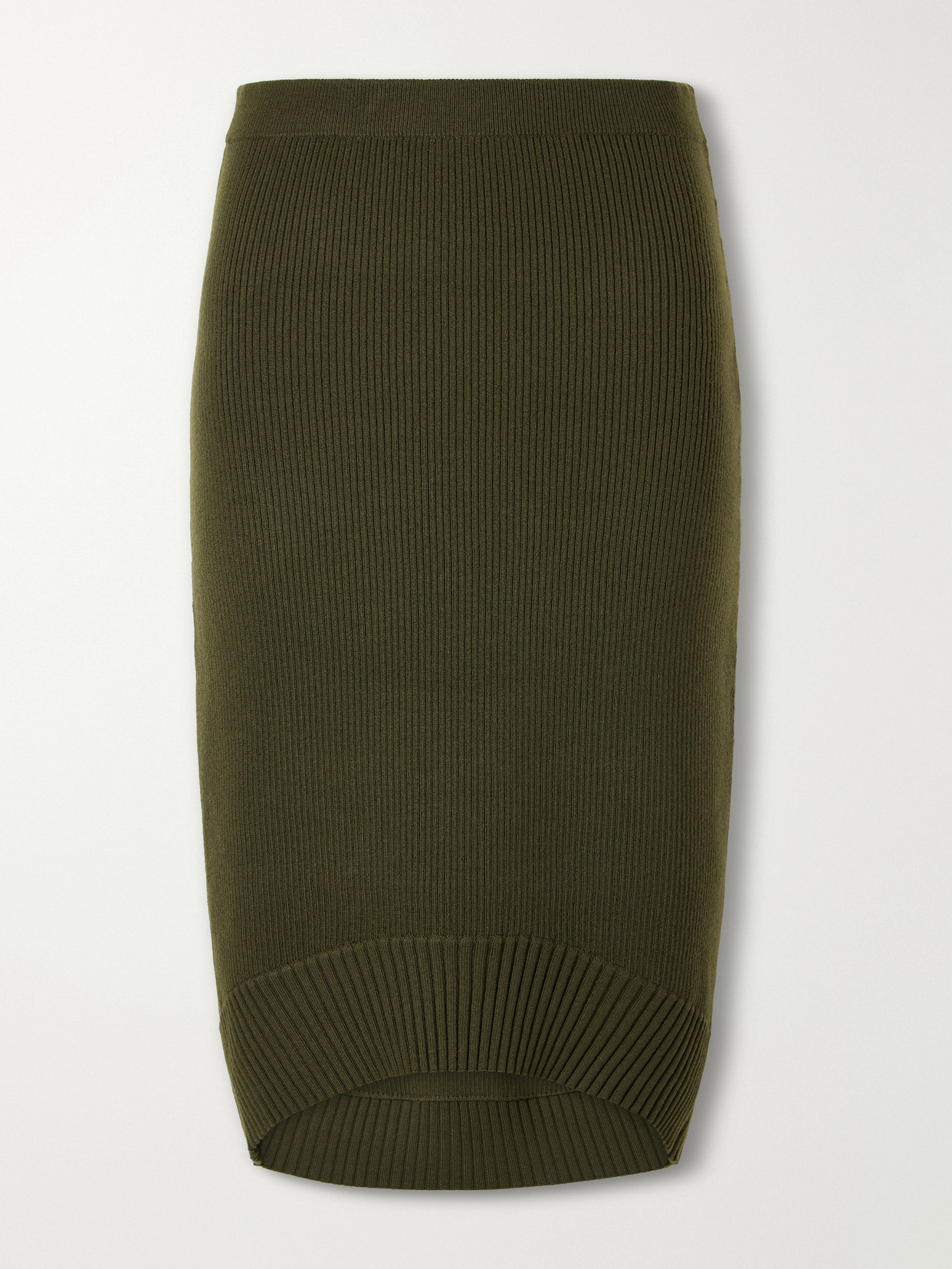 Victoria Beckham Ribbed Wool-blend Midi Skirt In Green