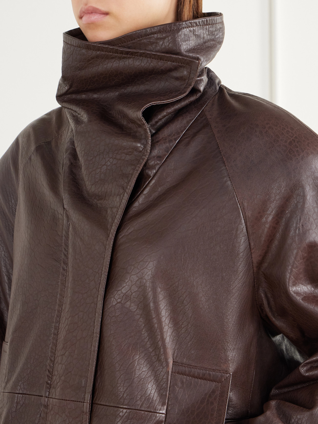 Salaggio Funnel-Neck Paneled Hammered And Glossed Jacket
