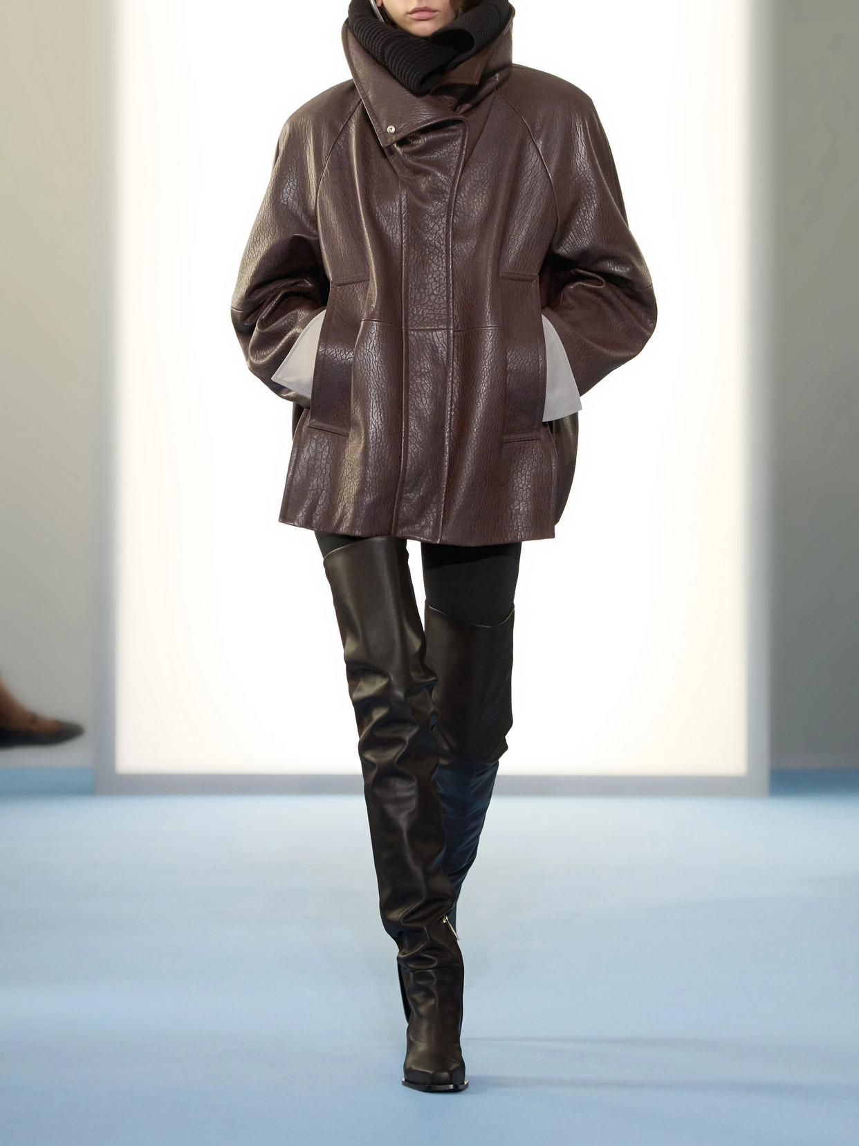 Salaggio Funnel-Neck Paneled Hammered And Glossed Jacket