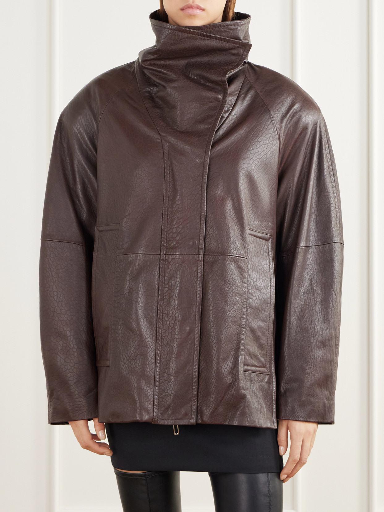 Salaggio Funnel-Neck Paneled Hammered And Glossed Jacket
