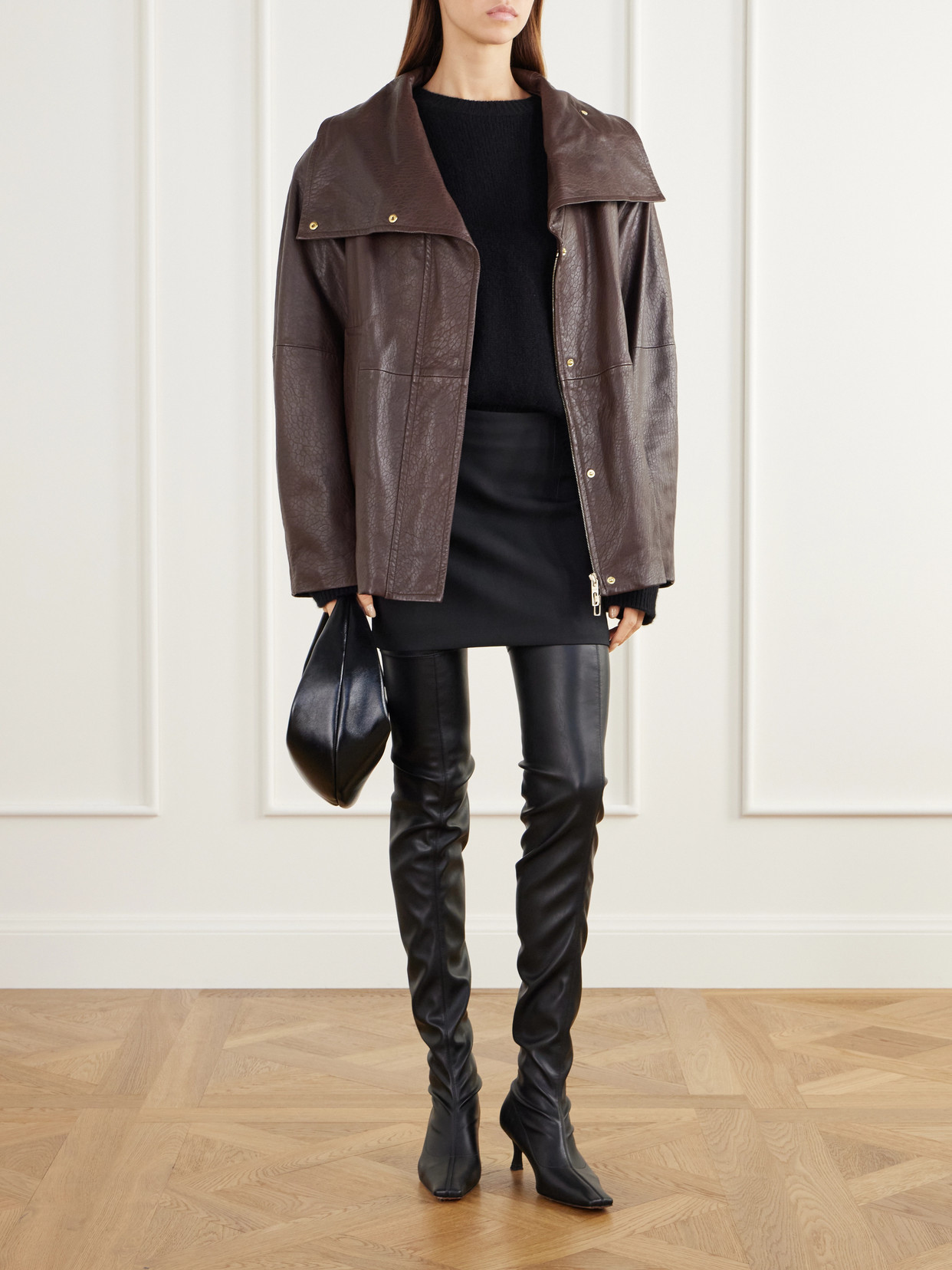 Salaggio Funnel-Neck Paneled Hammered And Glossed Jacket