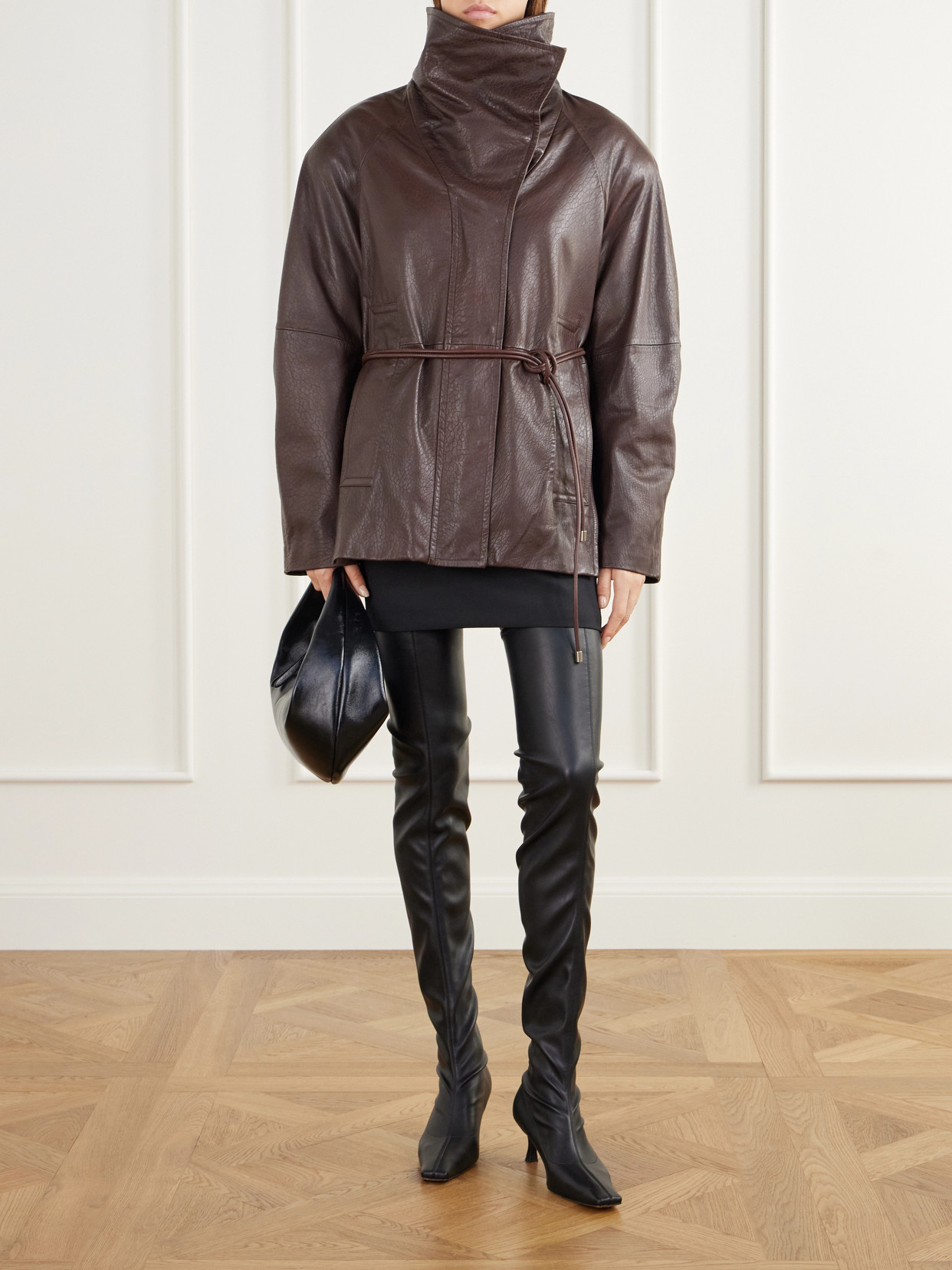 Salaggio Funnel-Neck Paneled Hammered And Glossed Jacket