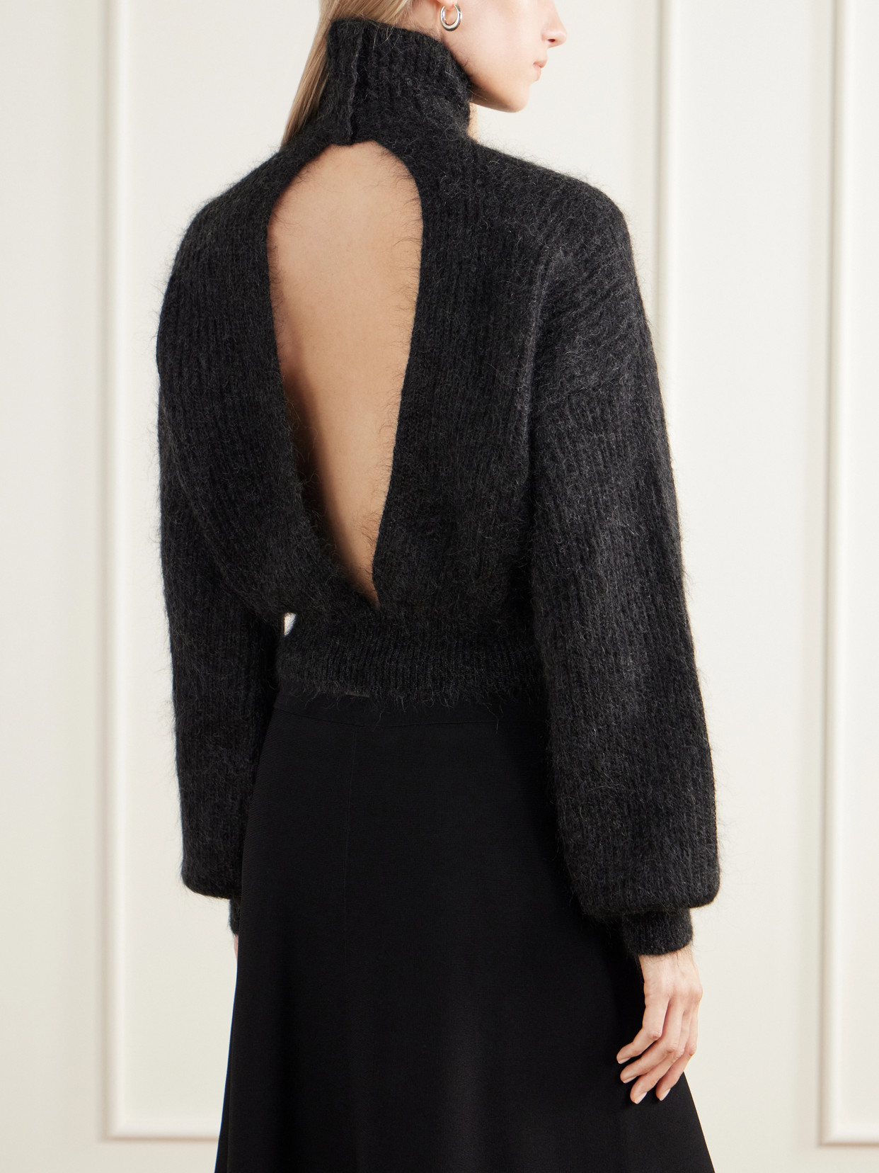 Adorno Open-Back Cropped Ribbed Mohair-Blend Turtleneck Sweater