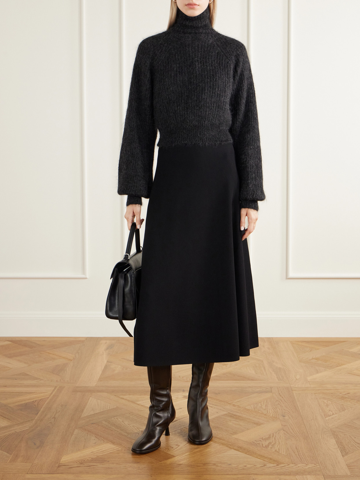Adorno Open-Back Cropped Ribbed Mohair-Blend Turtleneck Sweater