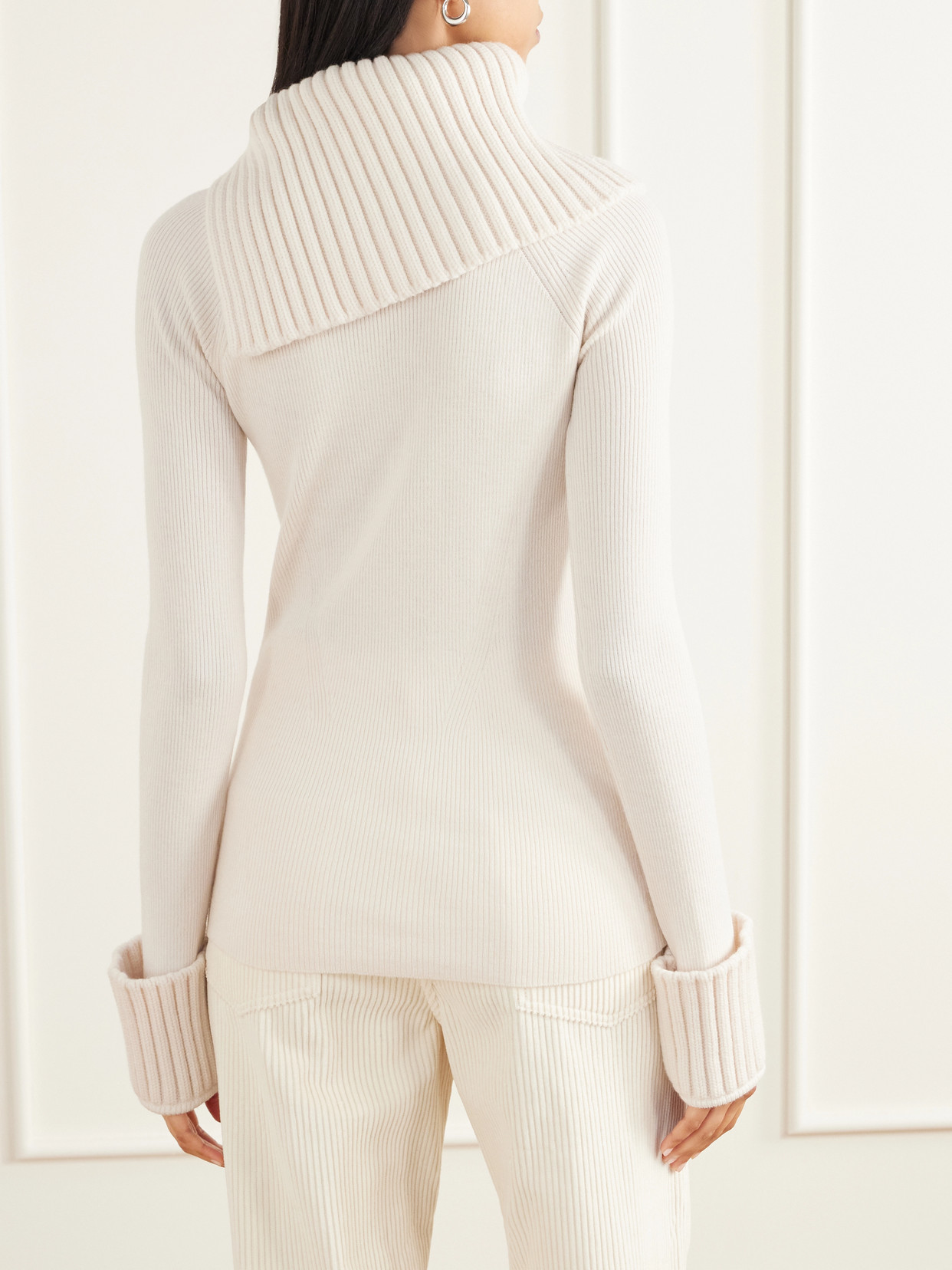 Nordica Asymmetric Ribbed Wool-Blend Turtleneck Sweater