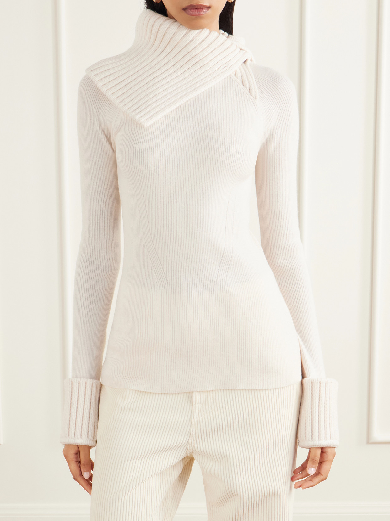 Nordica Asymmetric Ribbed Wool-Blend Turtleneck Sweater