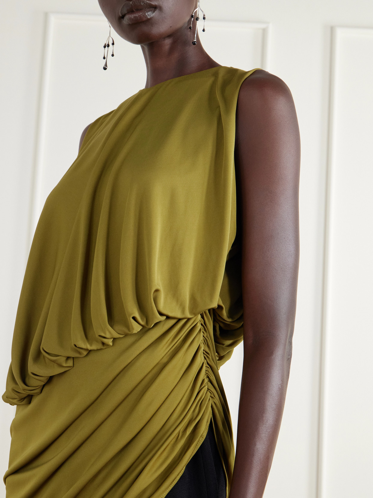 Draped Gathered Stretch-Jersey Blouse