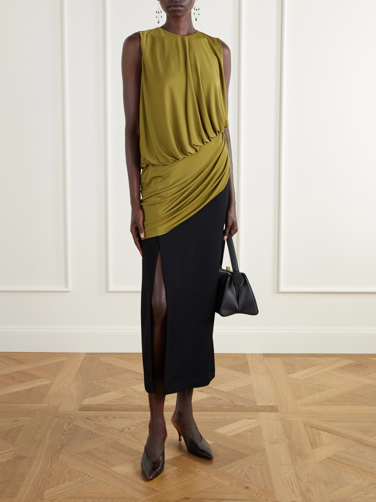 Draped Gathered Stretch-Jersey Blouse