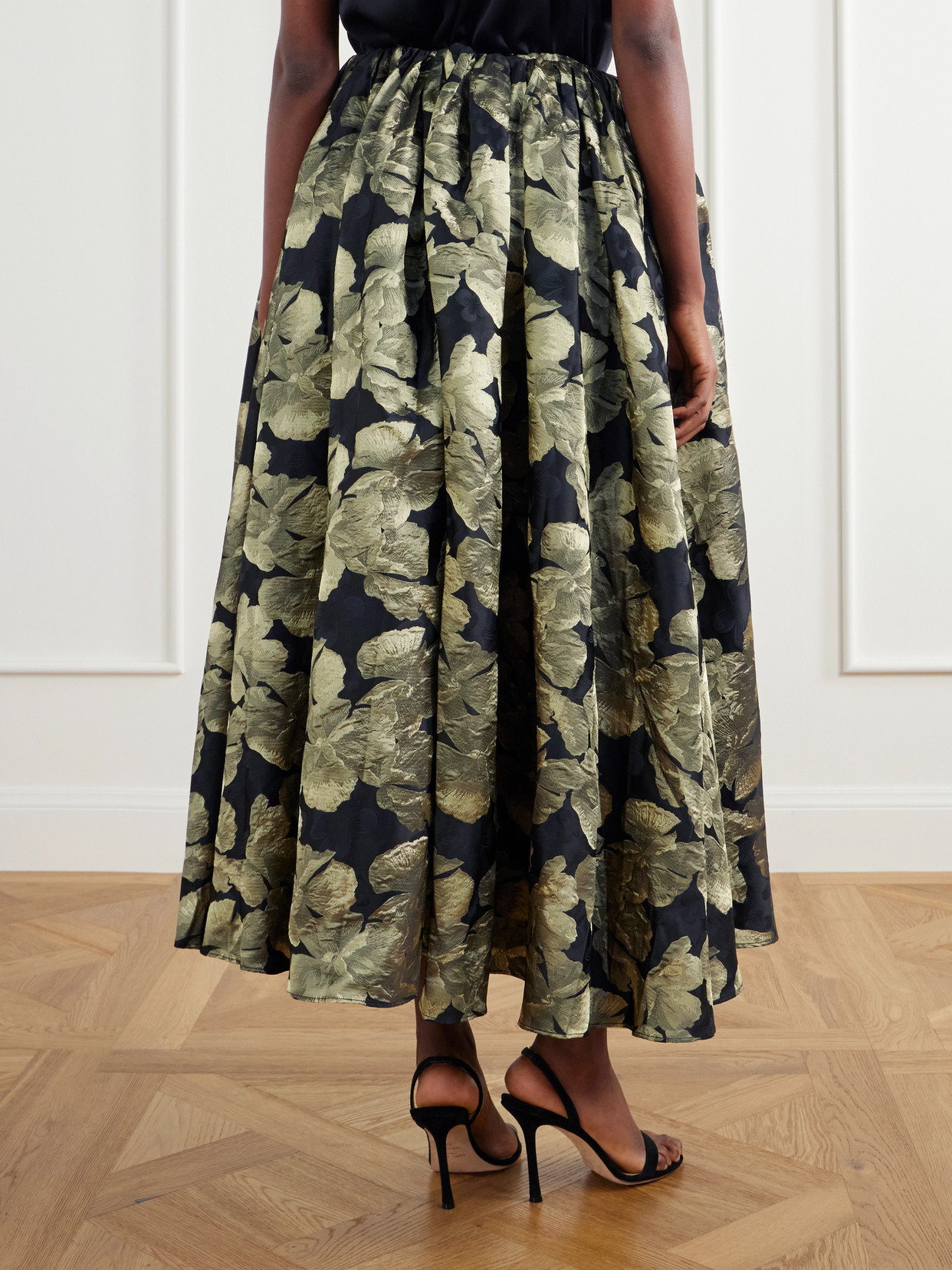 Elodie Gathered Floral-Brocade Maxi