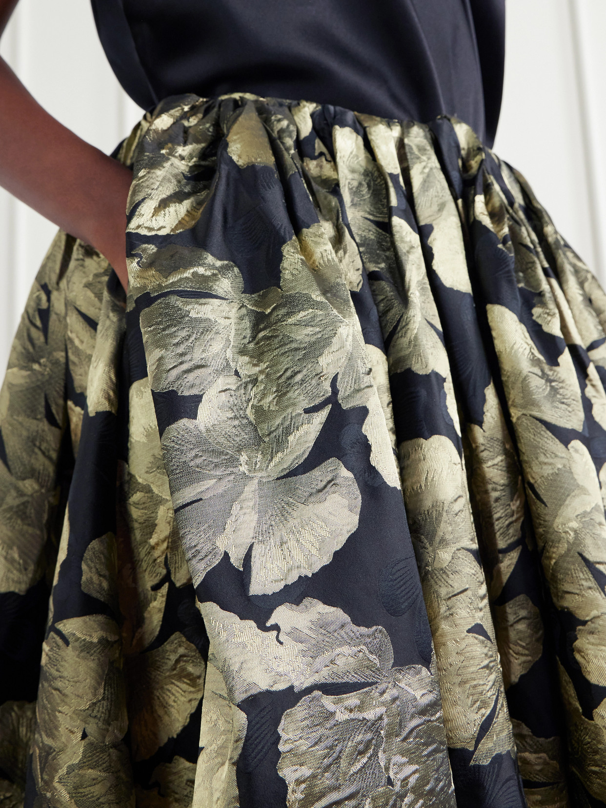 Elodie Gathered Floral-Brocade Maxi