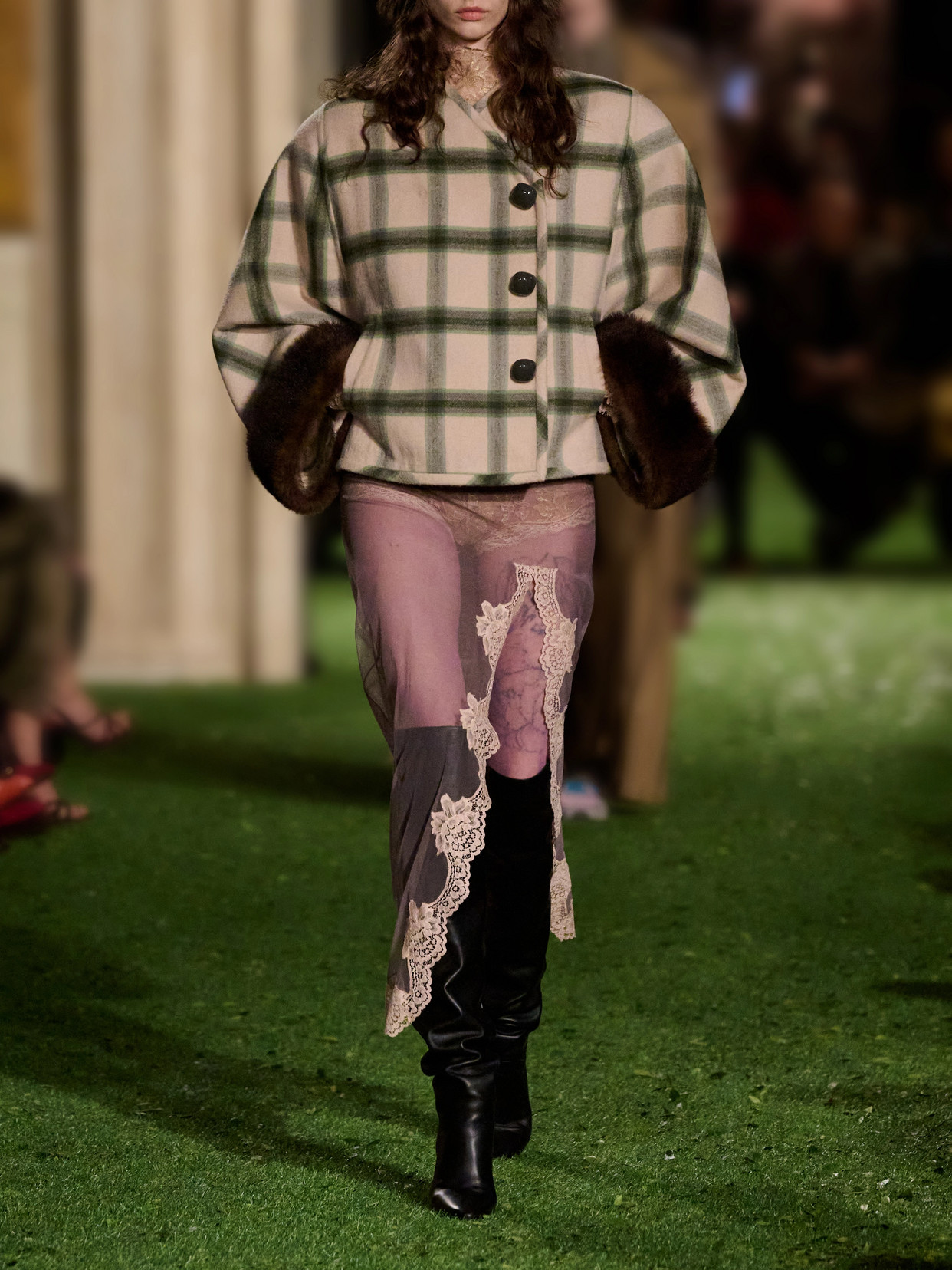 Garavani - Cropped Shearling-Trimmed Checked Wool-Twill Jacket