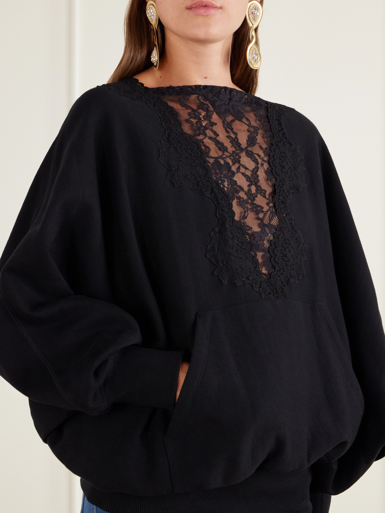 Garavani - Lace-Trimmed Cotton-Jersey Sweatshirt