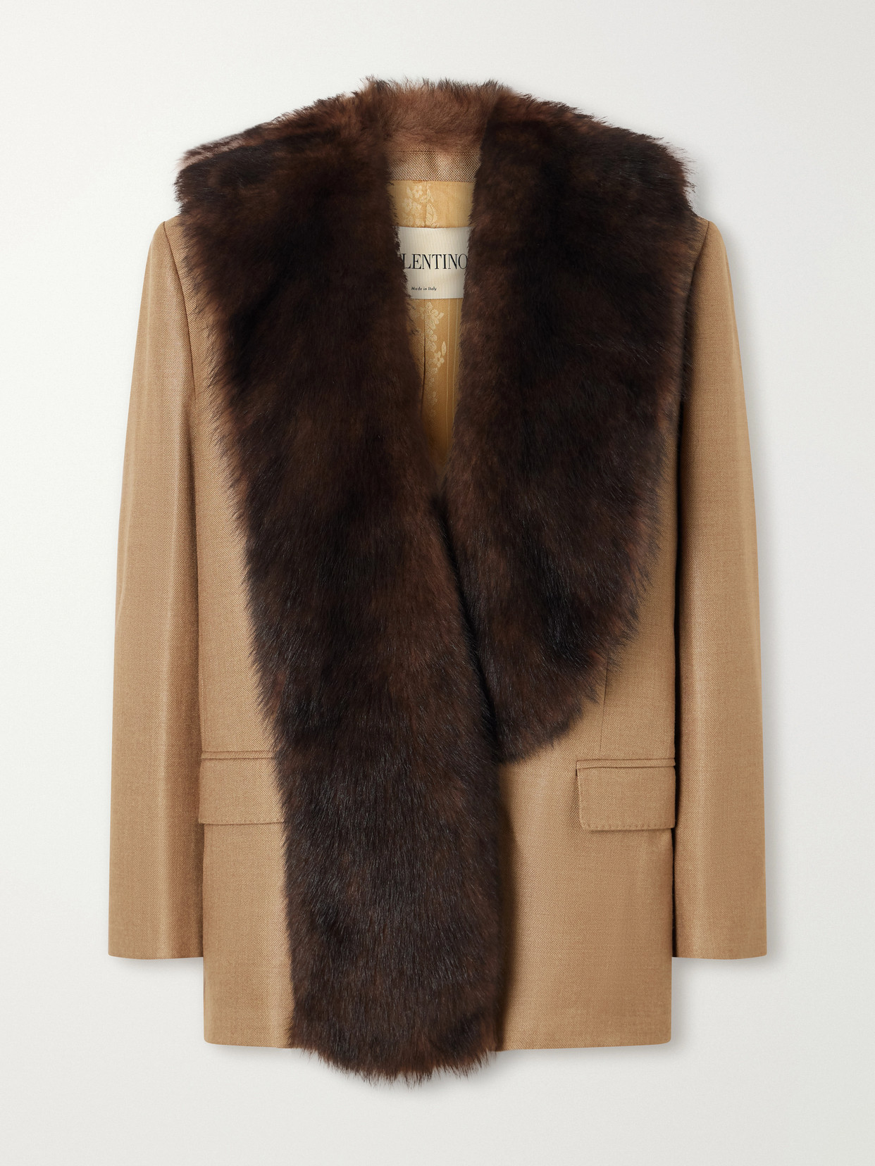 Garavani - Shearling-Trimmed Grain De Poudre Wool And Silk-Blend Jacket