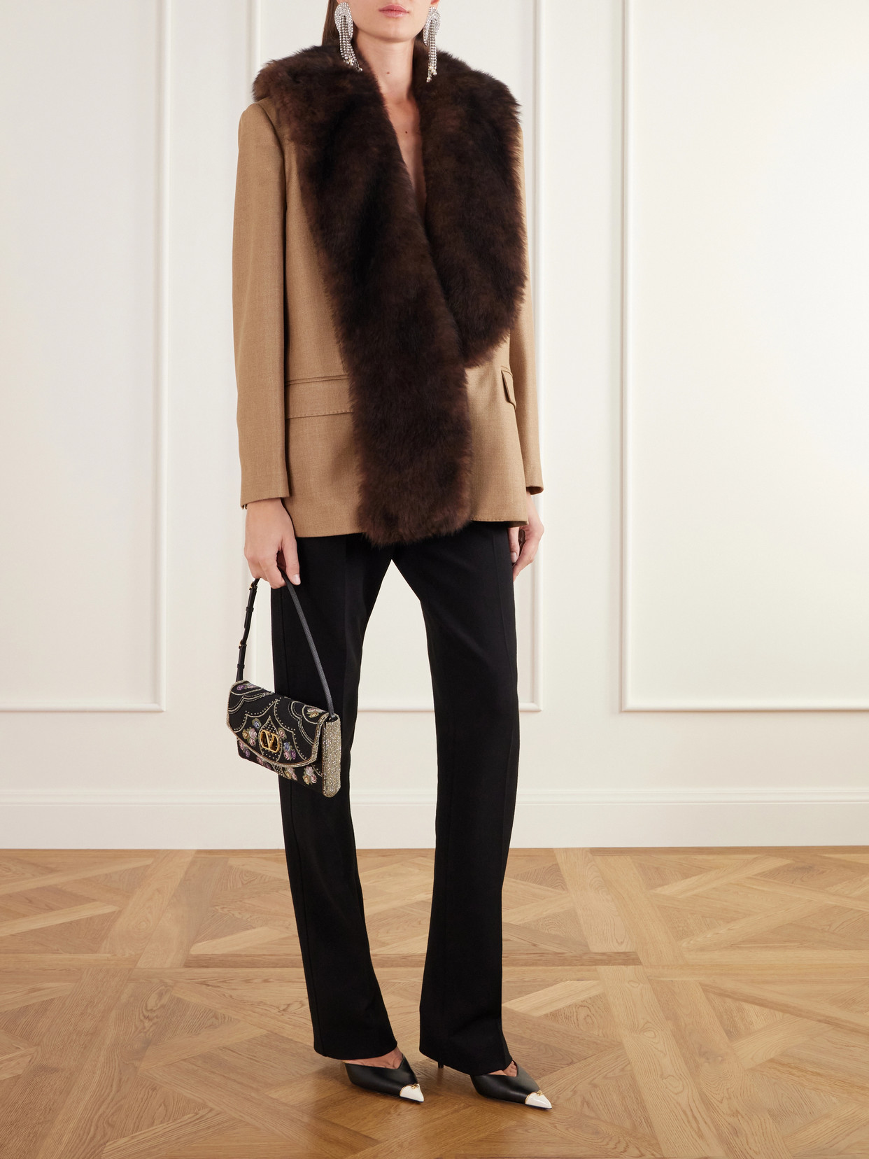 Garavani - Shearling-Trimmed Grain De Poudre Wool And Silk-Blend Jacket