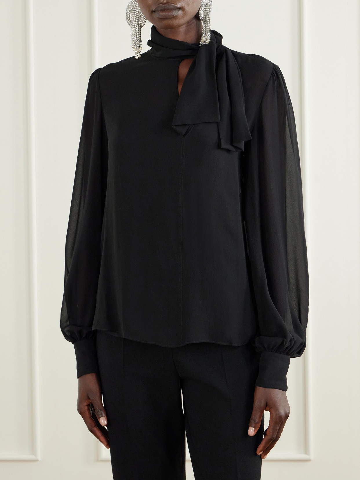 Garavani - Bow-Detailed Silk-Georgette Blouse