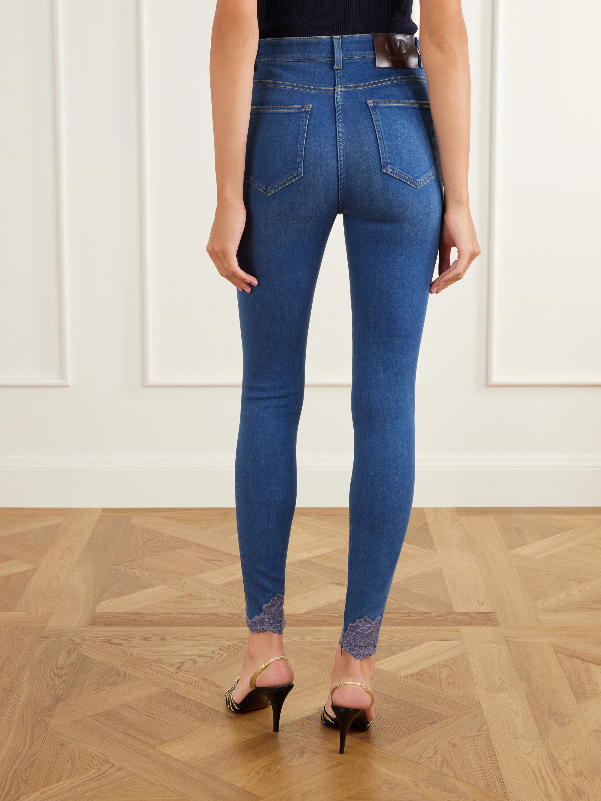 Valentino Garavani Lace-trimmed high-rise skinny jeans