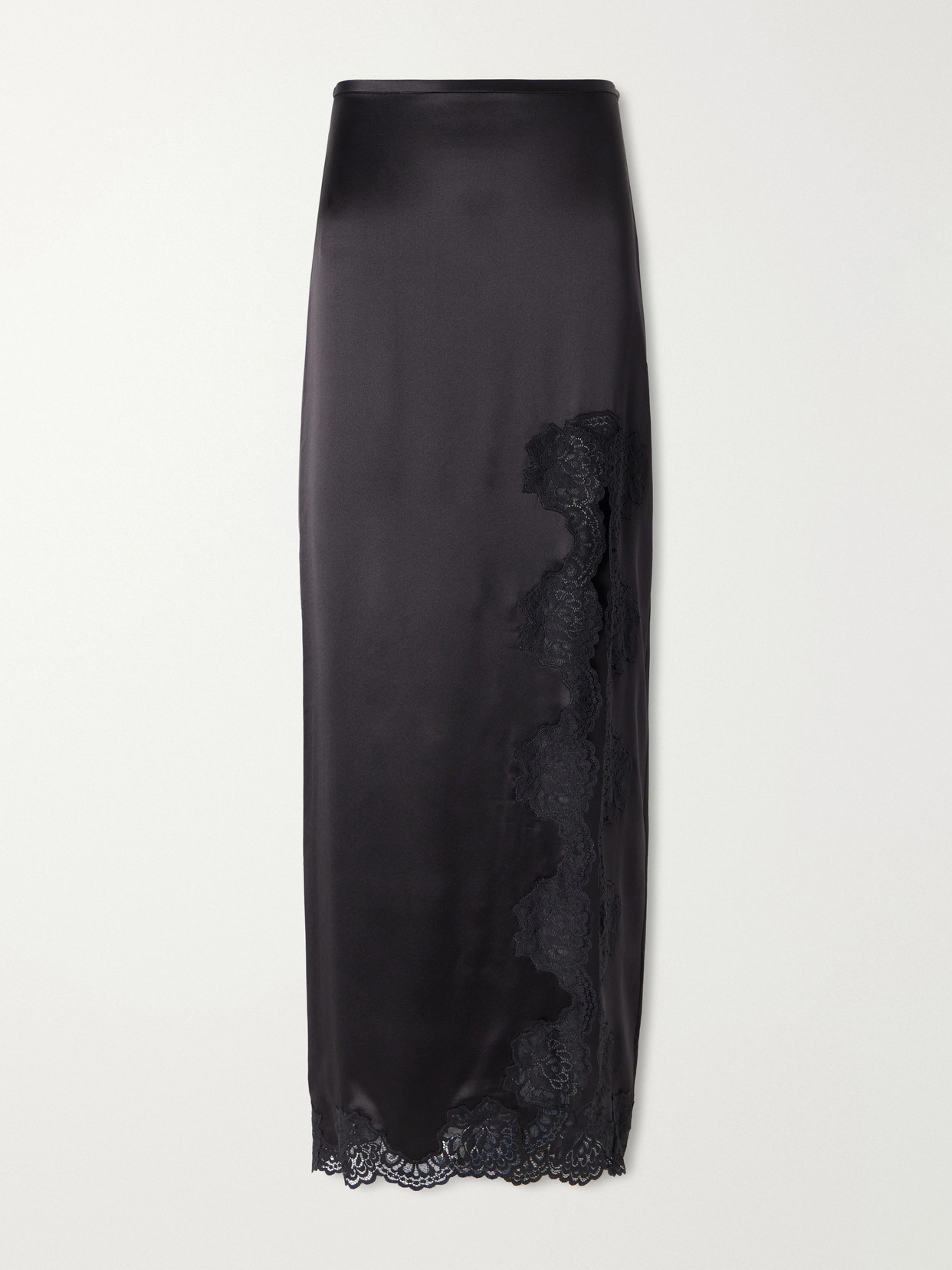 Valentino Lace-trimmed Silk-satin Midi Skirt In Black