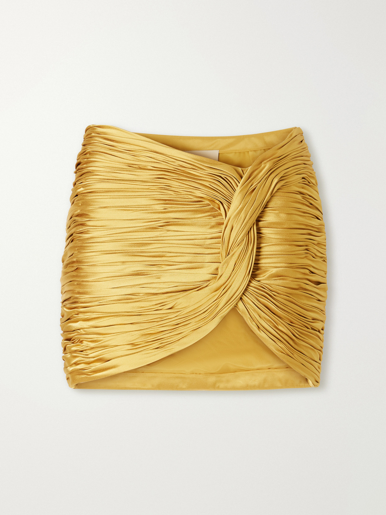 Valentino Knot-detailed Plissé Cady Mini Skirt In Yellow