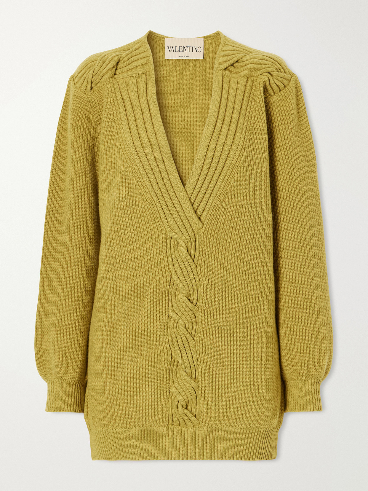 Valentino Knotted Ribbed Wool Sweater In Yellow