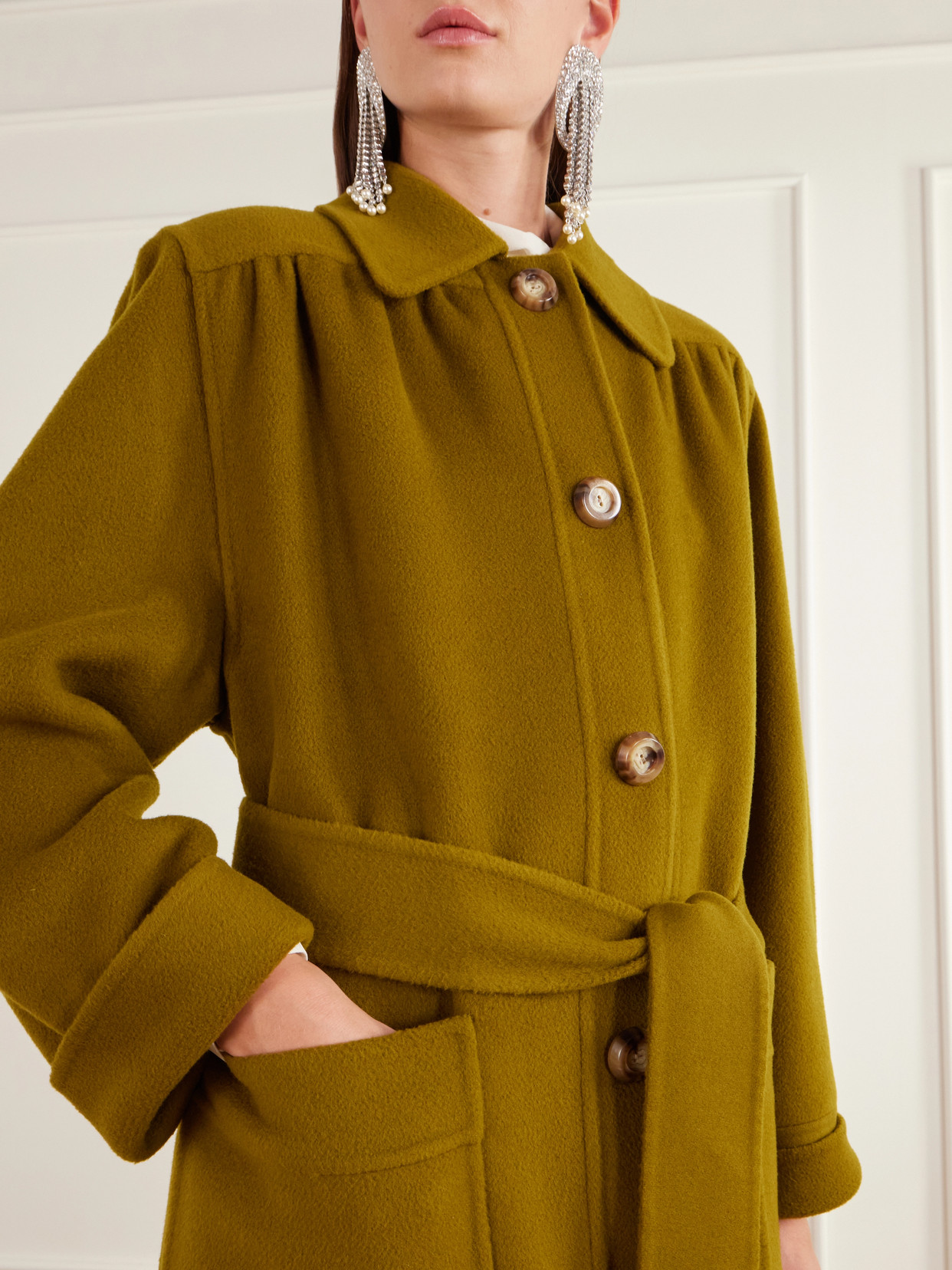 Garavani - Belted Gathered Felted Wool And Cashmere-Blend Coat