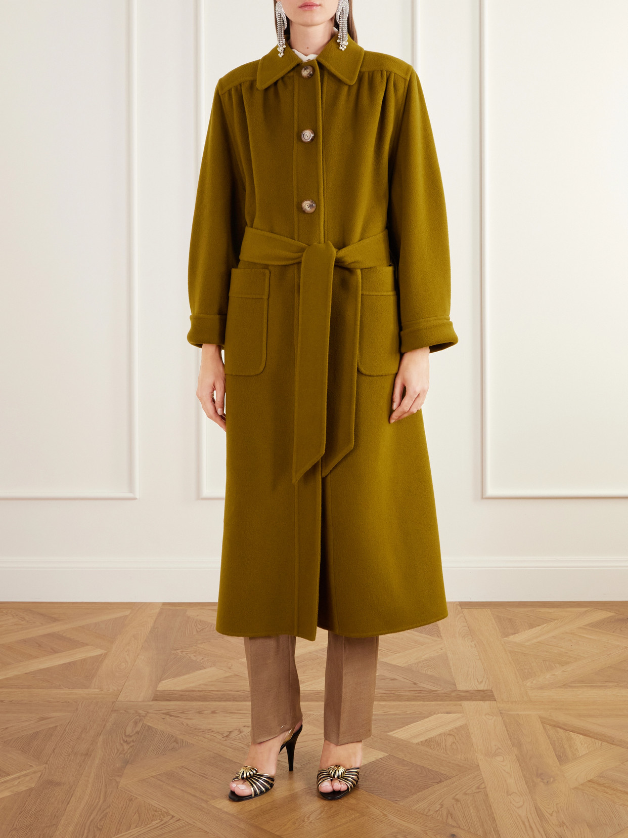 Garavani - Belted Gathered Felted Wool And Cashmere-Blend Coat