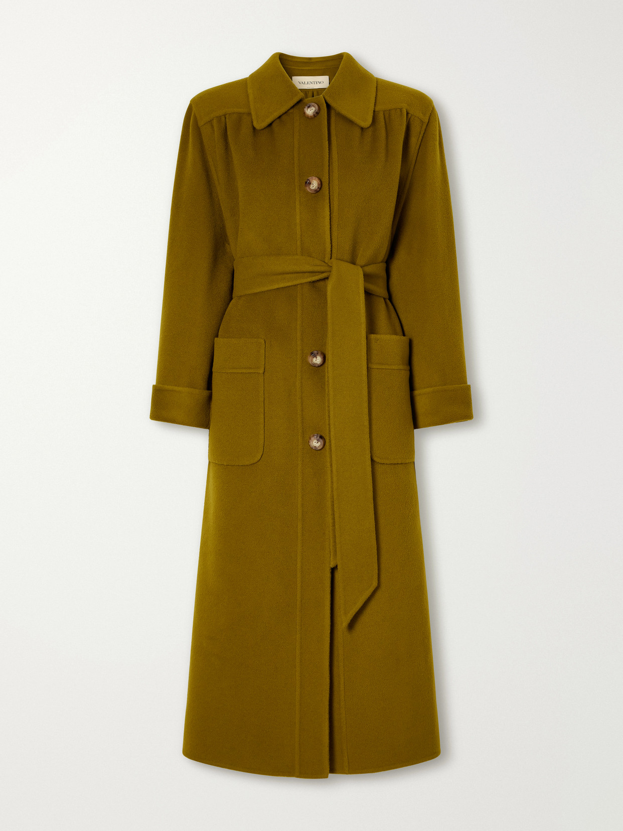 Valentino Belted Gathered Felted Wool And Cashmere-blend Coat In Black