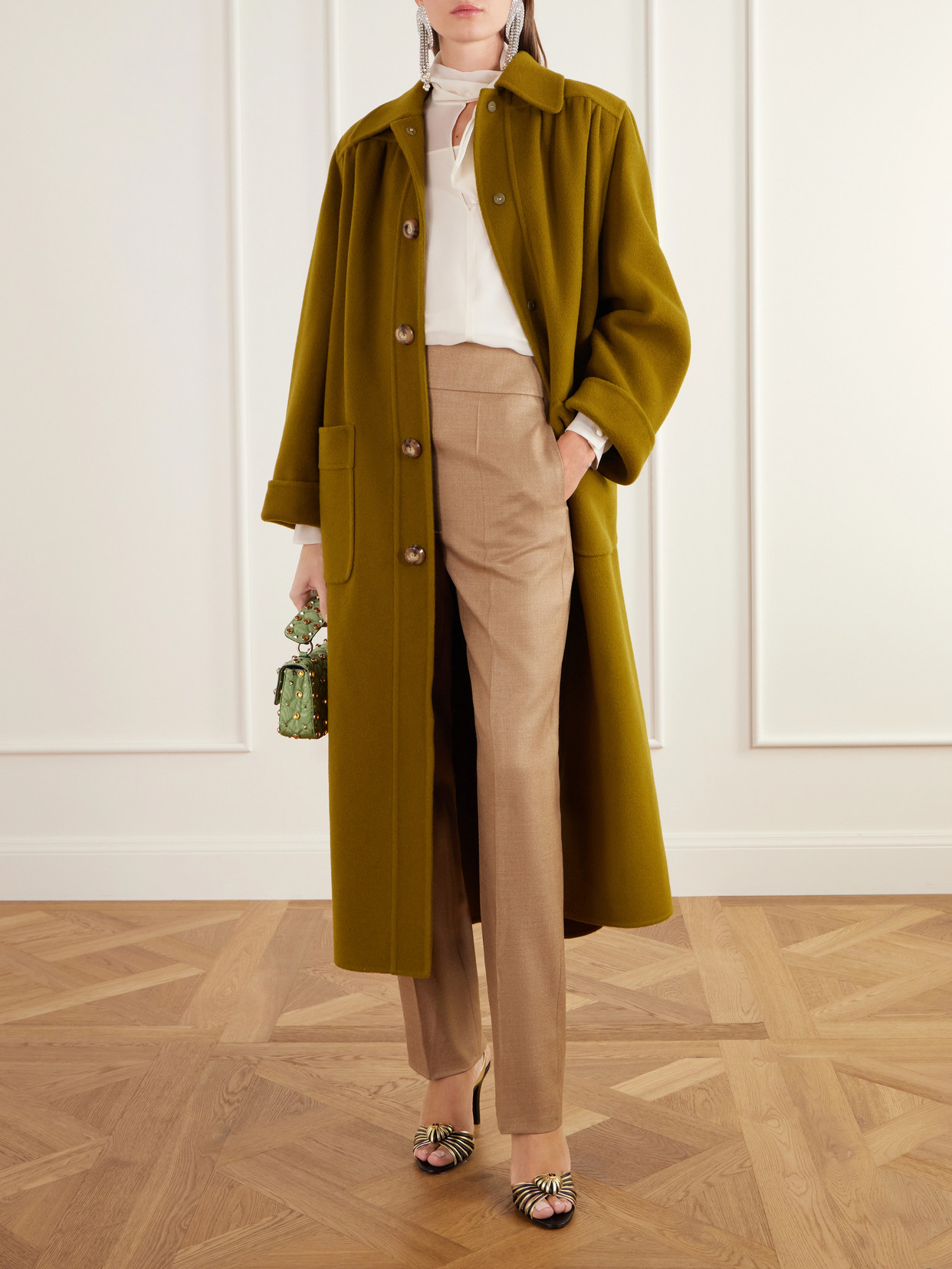 Garavani - Belted Gathered Felted Wool And Cashmere-Blend Coat