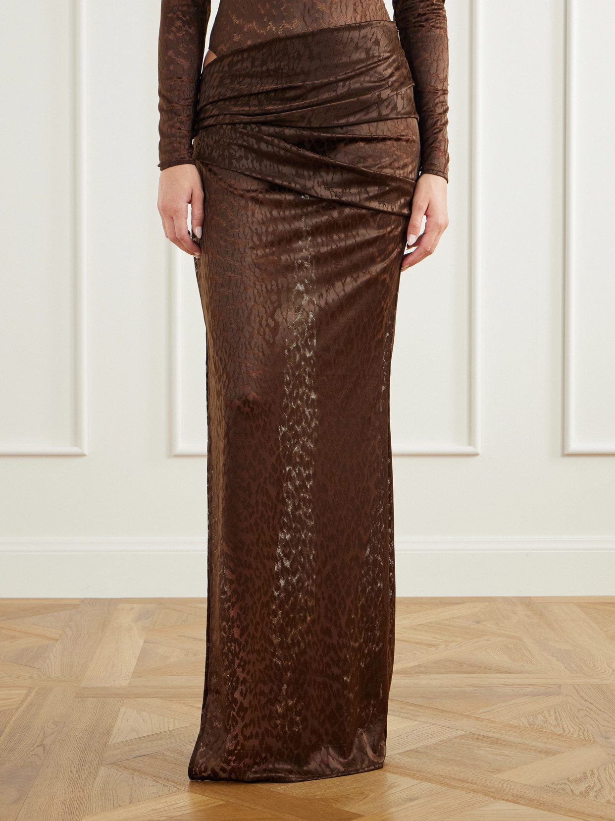 Draped Leopard-Print Maxi