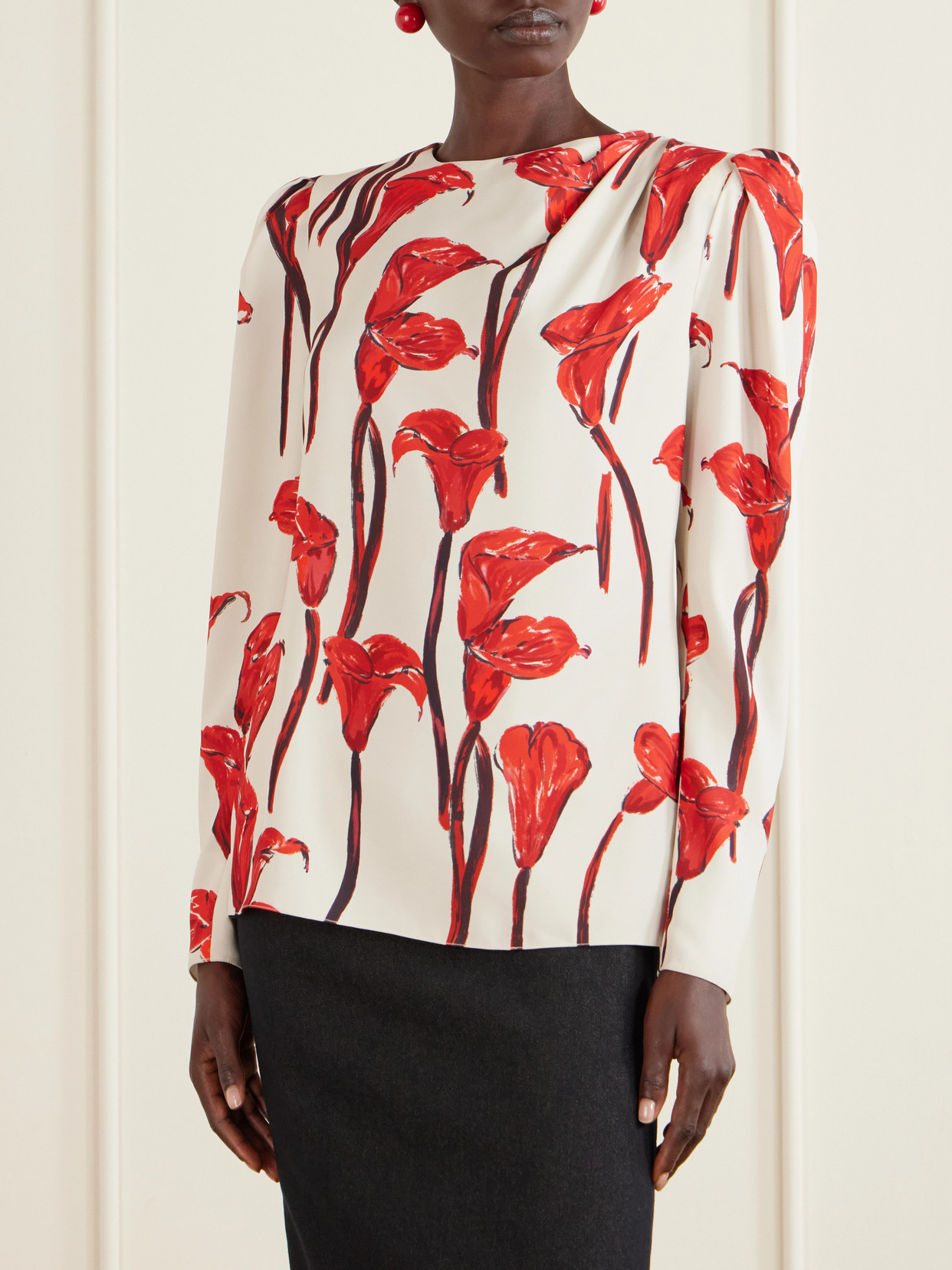 Floral-Print Cady Blouse