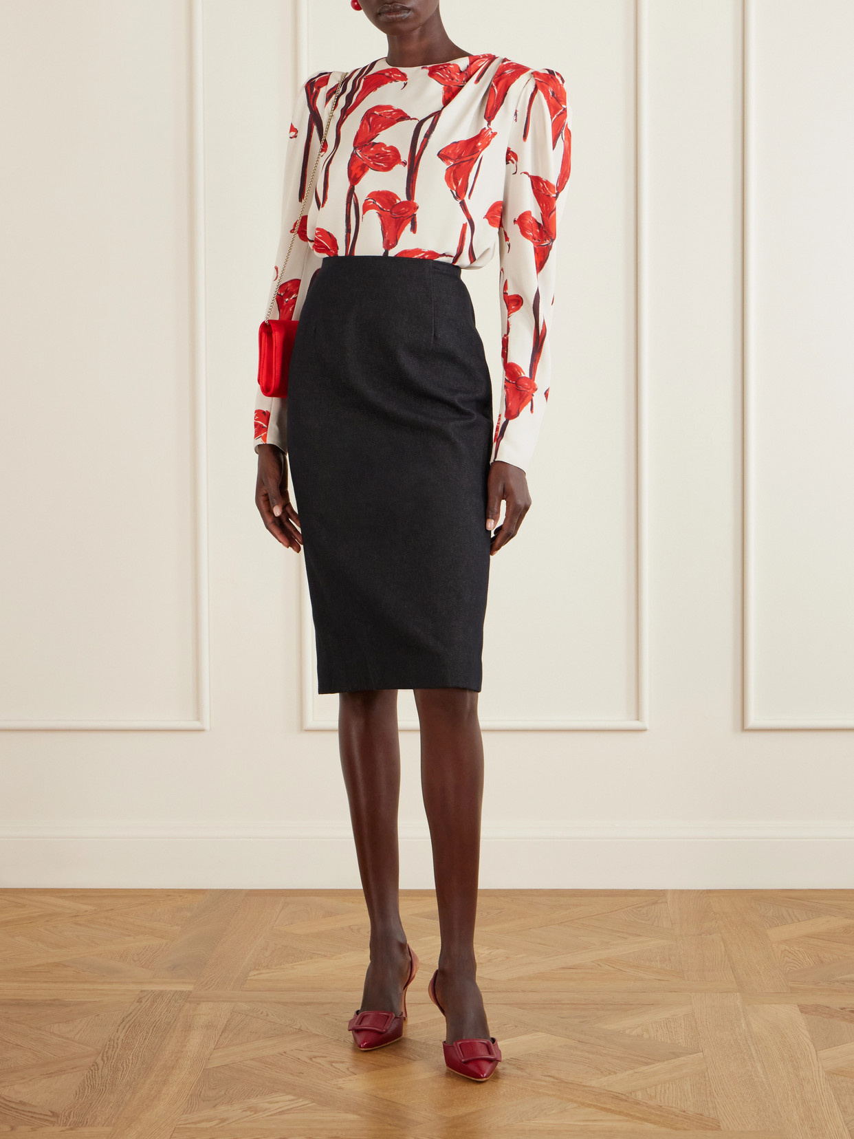 Floral-Print Cady Blouse