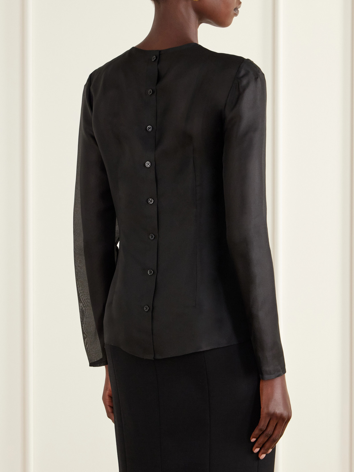 Sequin-Embellished Embroidered Silk-Organza Blouse