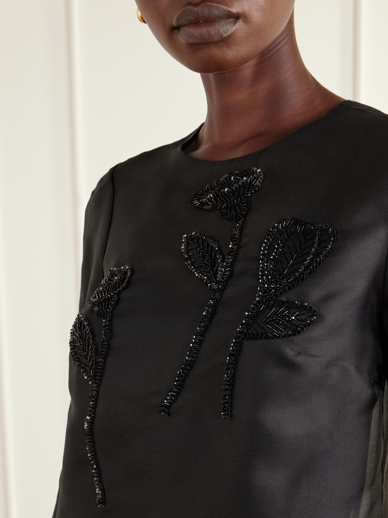 Sequin-Embellished Embroidered Silk-Organza Blouse
