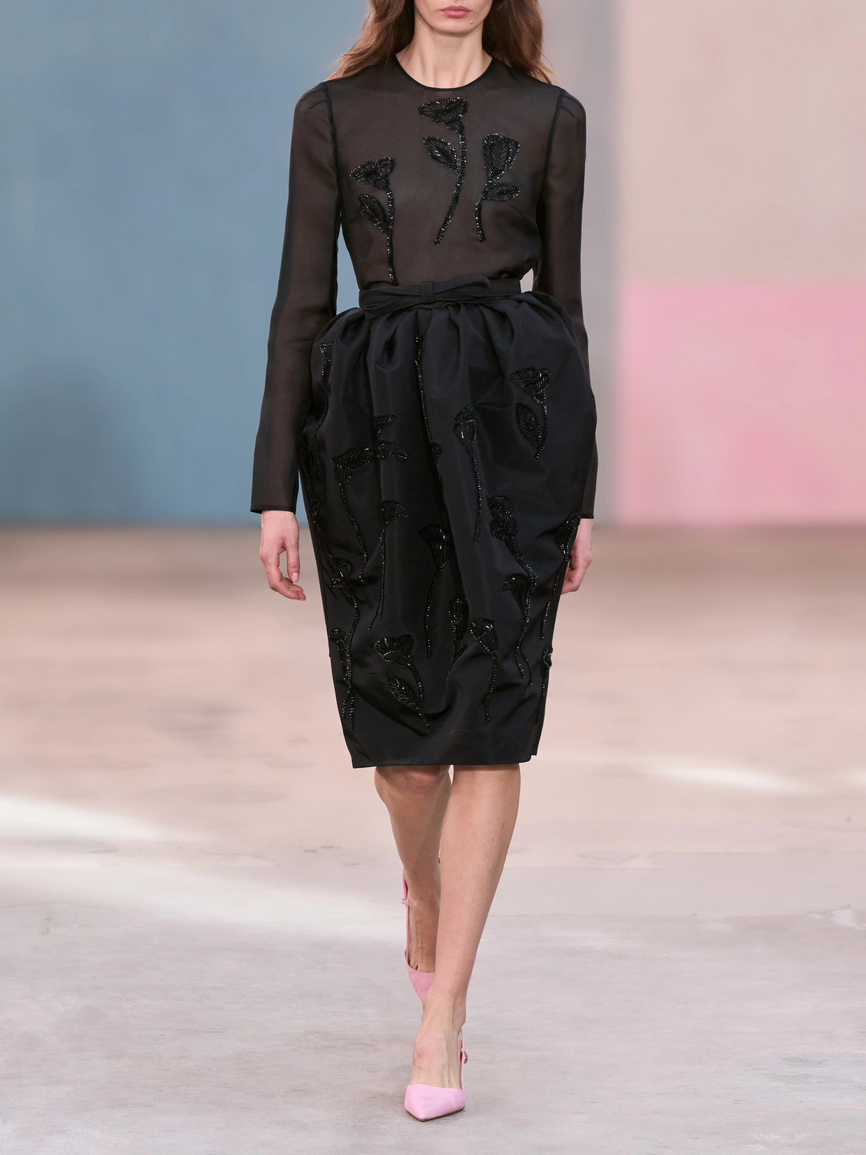 Sequin-Embellished Embroidered Silk-Organza Blouse