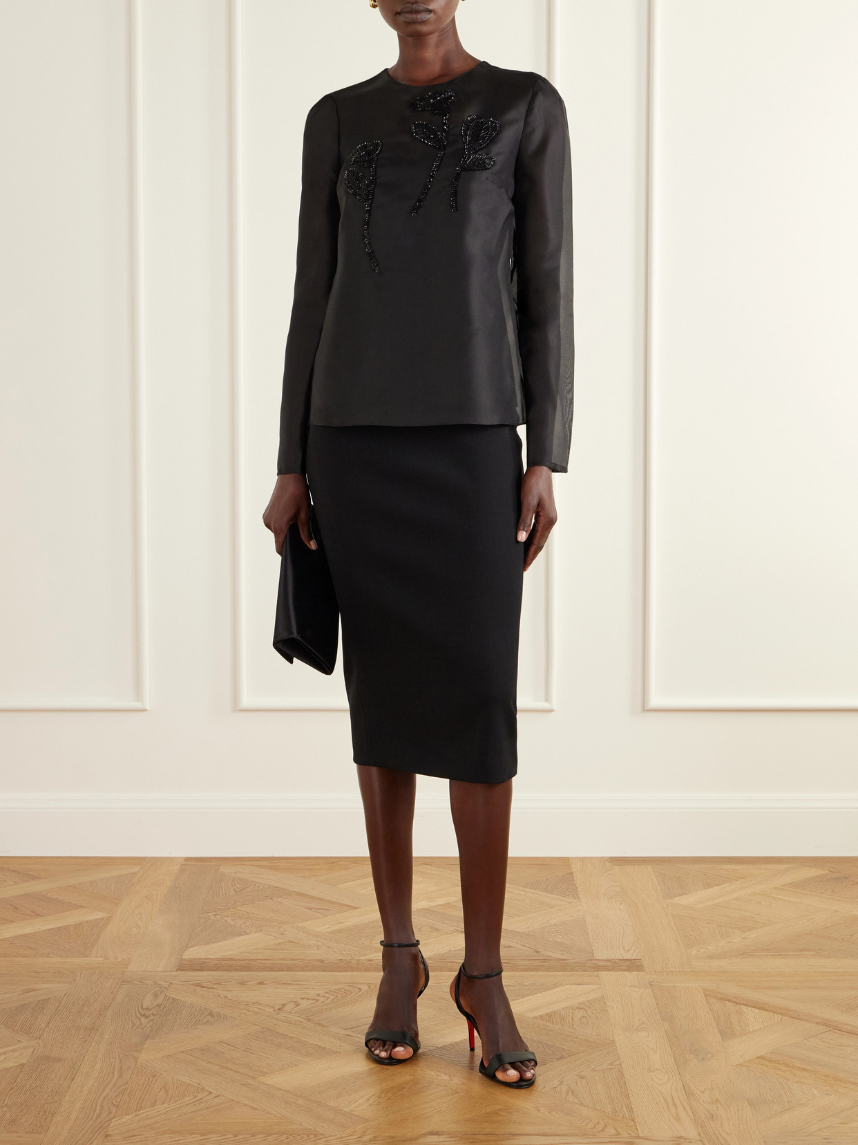 Sequin-Embellished Embroidered Silk-Organza Blouse