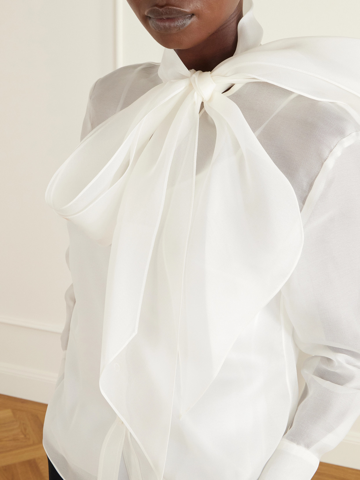 Pussy-Bow Silk-Organza Blouse