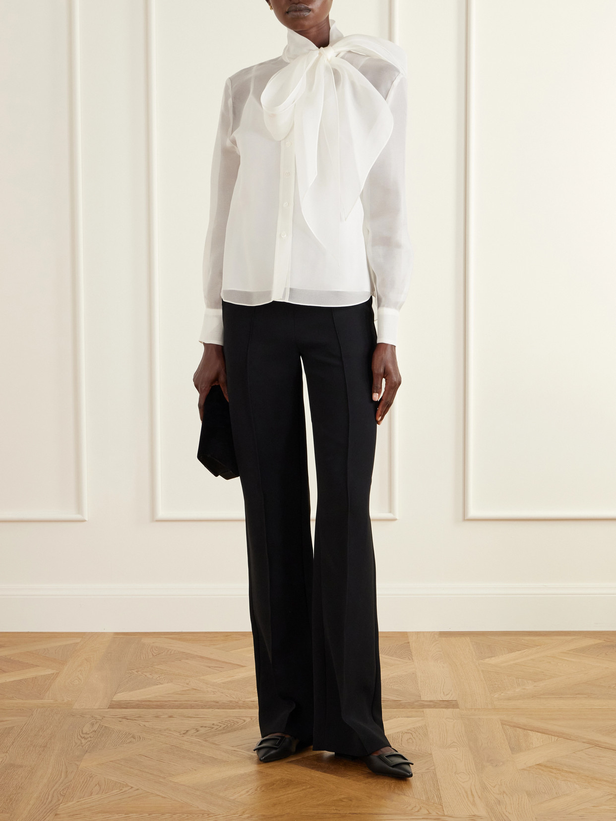 Pussy-Bow Silk-Organza Blouse
