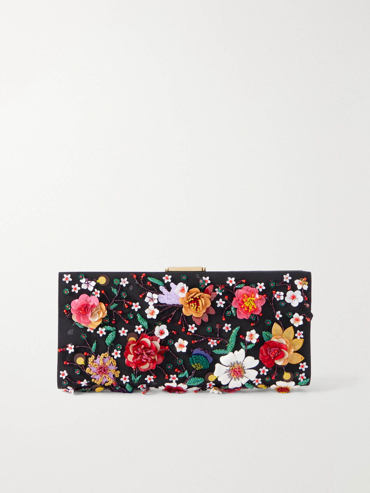 Carolina Herrera Floral-embellished Silk-faille Clutch In Multi