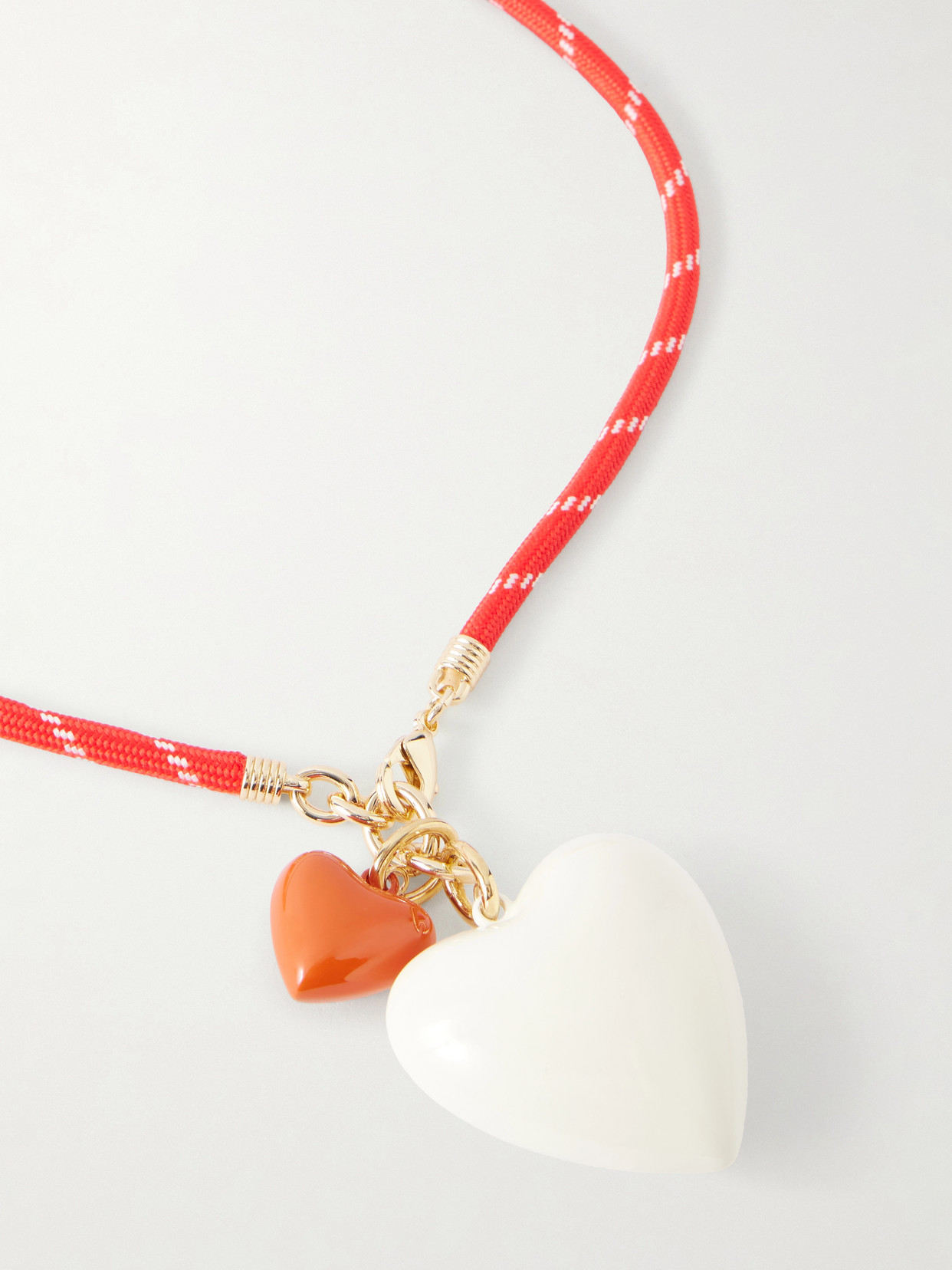Roxanne Assoulin The Mini Puffy Heart Gold-tone, Enamel And Cord Necklace In Red